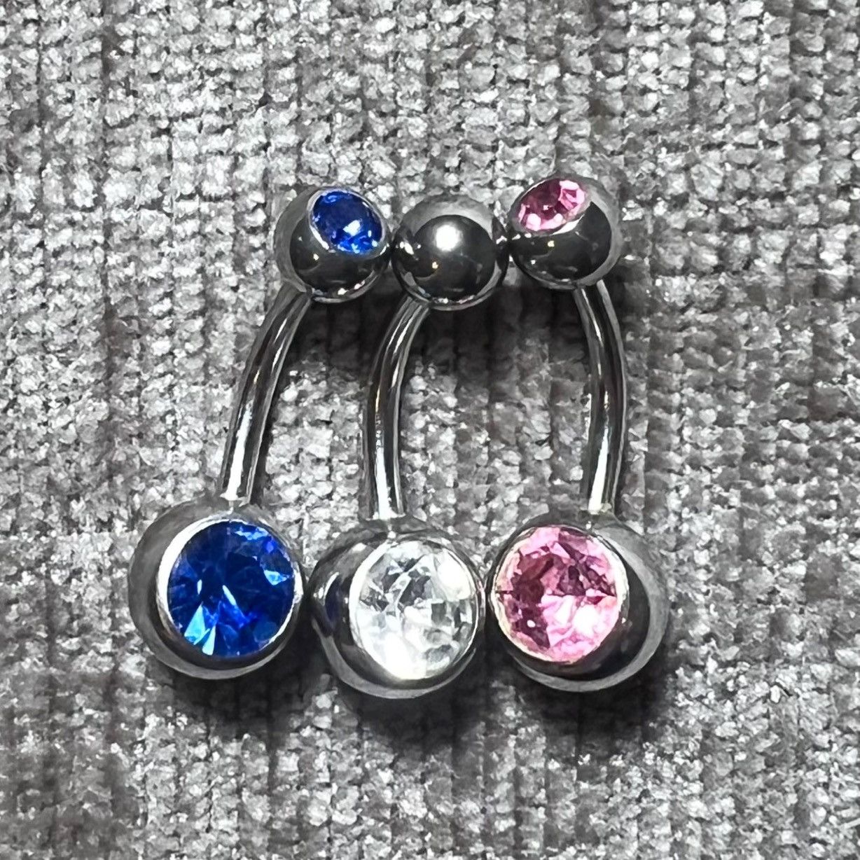 Other 3 New Blue Pink Diamond Double Gem Silver Bellybutton Rings Size ONE SIZE - 1 Thumbnail