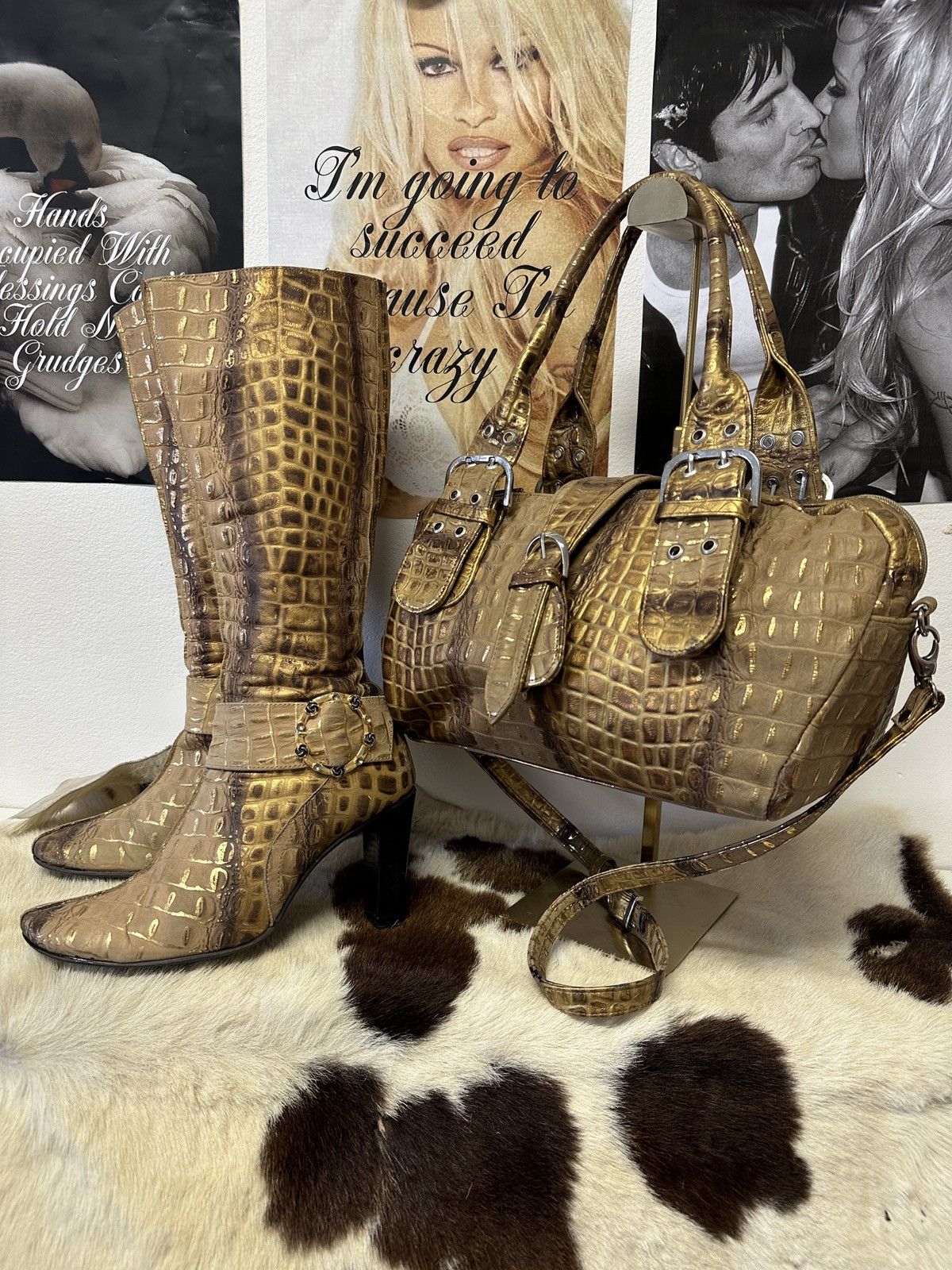 Vintage Vintage leather gold set shoulder bag and heels Size ONE SIZE - 2 Thumbnail