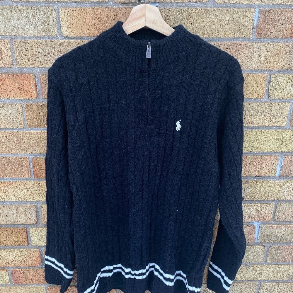 Polo Ralph Lauren Polo by Ralph Lauren Black Cable Knit Wool Sweater XL Black Size US XL / EU 56 / 4 - 2 Thumbnail