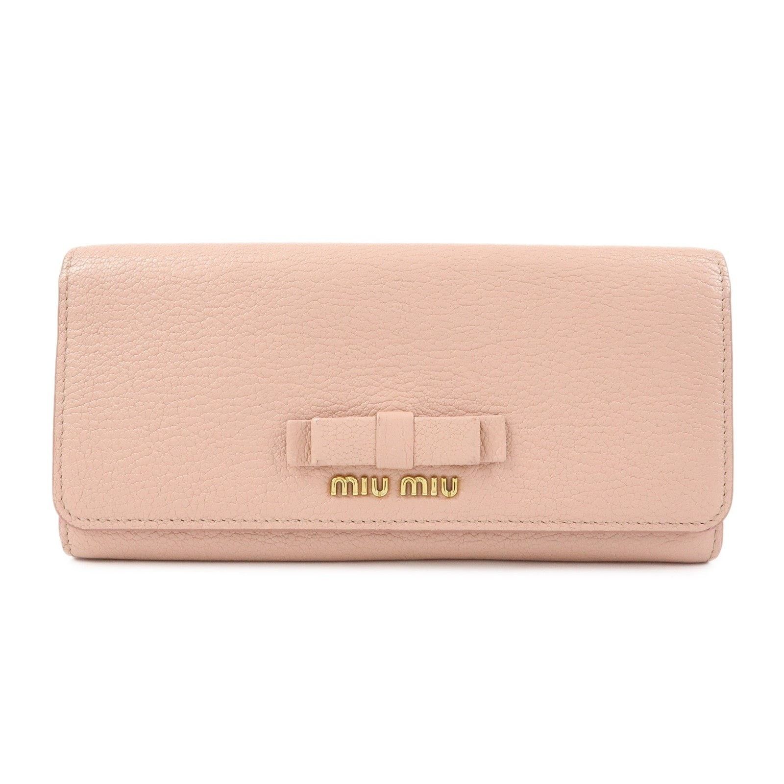Miu Miu Miu Miu Madras Leather Ribbon Bi-fold Long Wallet Pink Size ONE SIZE - 1 Thumbnail