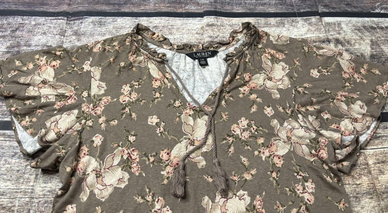 Lauren Ralph Lauren Lauren Ralph Lauren Top Women's L Black Label Floral Linen Size L / US 10 / IT 46 - 4 Thumbnail