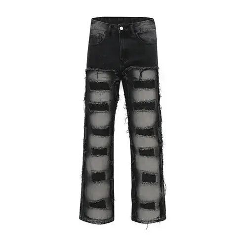 Designer × Japanese Brand Y2k streetwear frayed straight jeans trousers with holes Size US 30 / EU 46 - 1 Thumbnail