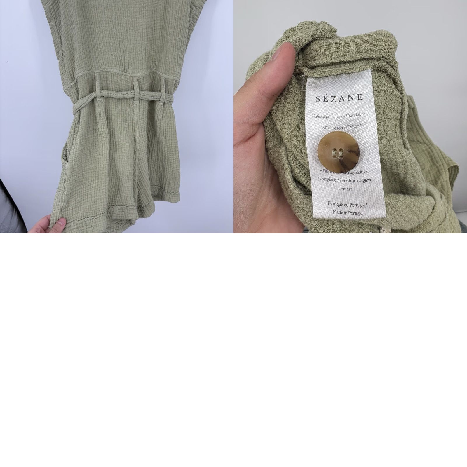 Vintage Sezane Romper Jumpsuit 1 Piece Sleeveless Belted Cotton Rayon Green 2 Regular Women Boho Cottage Gauze Indie Green 2 Size 26" / US 2 / IT 38 - 9 Thumbnail