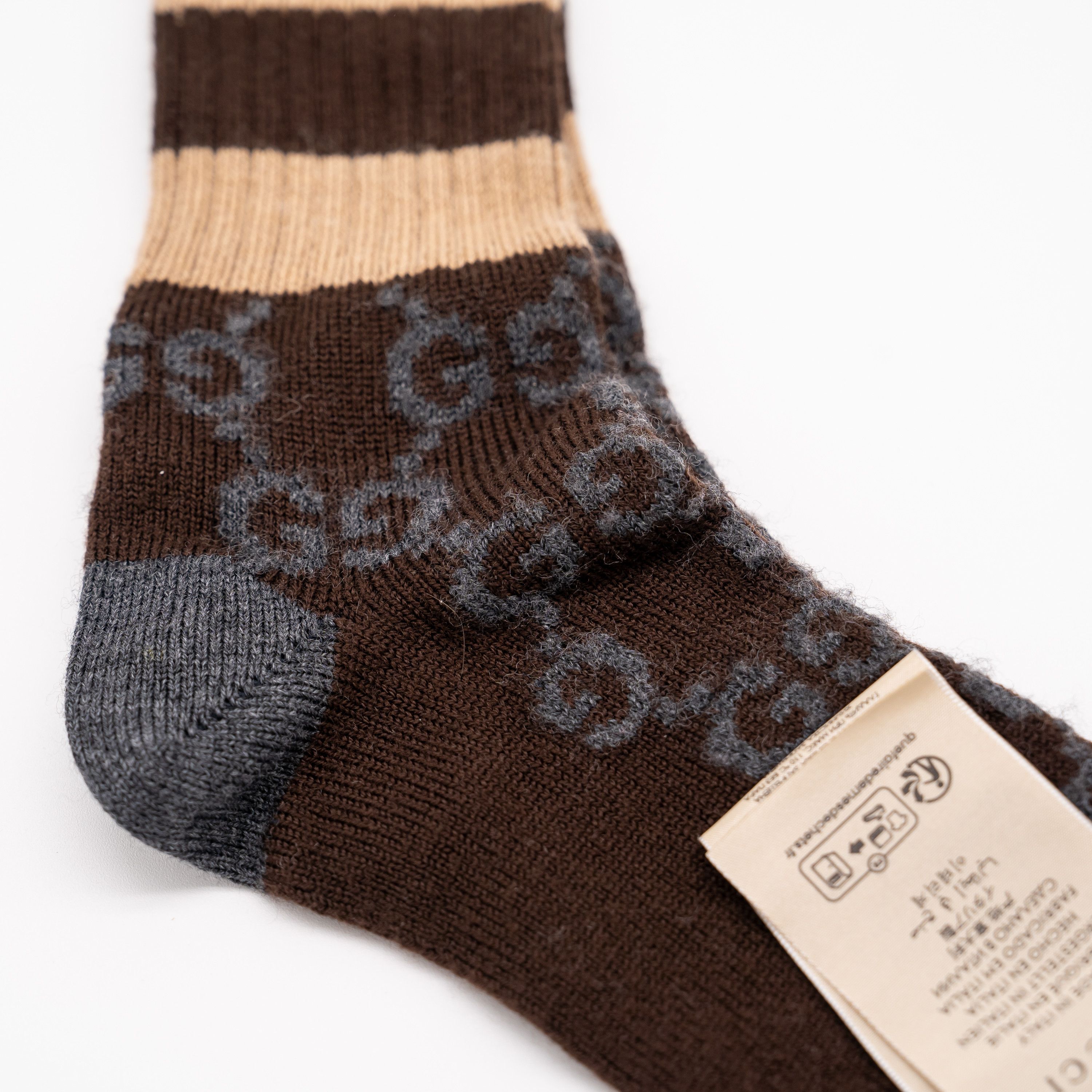 Gucci M Gucci GG Logo Cotton Blend Long Socks Brown Striped Size ONE SIZE - 3 Thumbnail