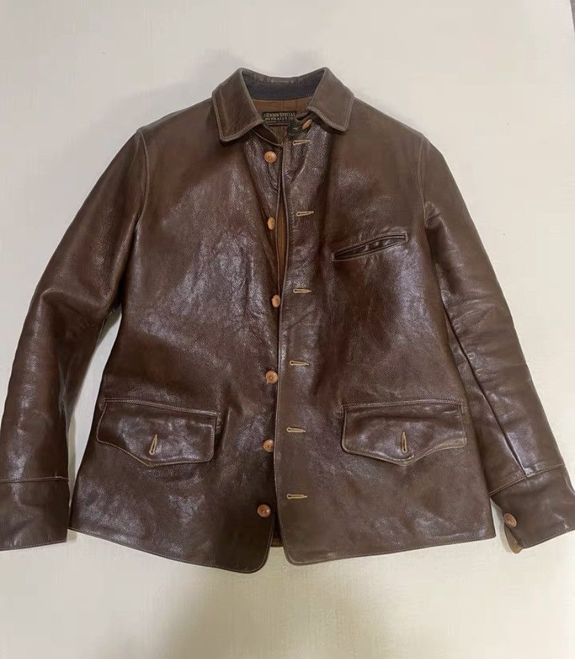 image of Freewheelers Brake Keeper's Old Green Leather Coat in Brown, Men's (Size 2XS)