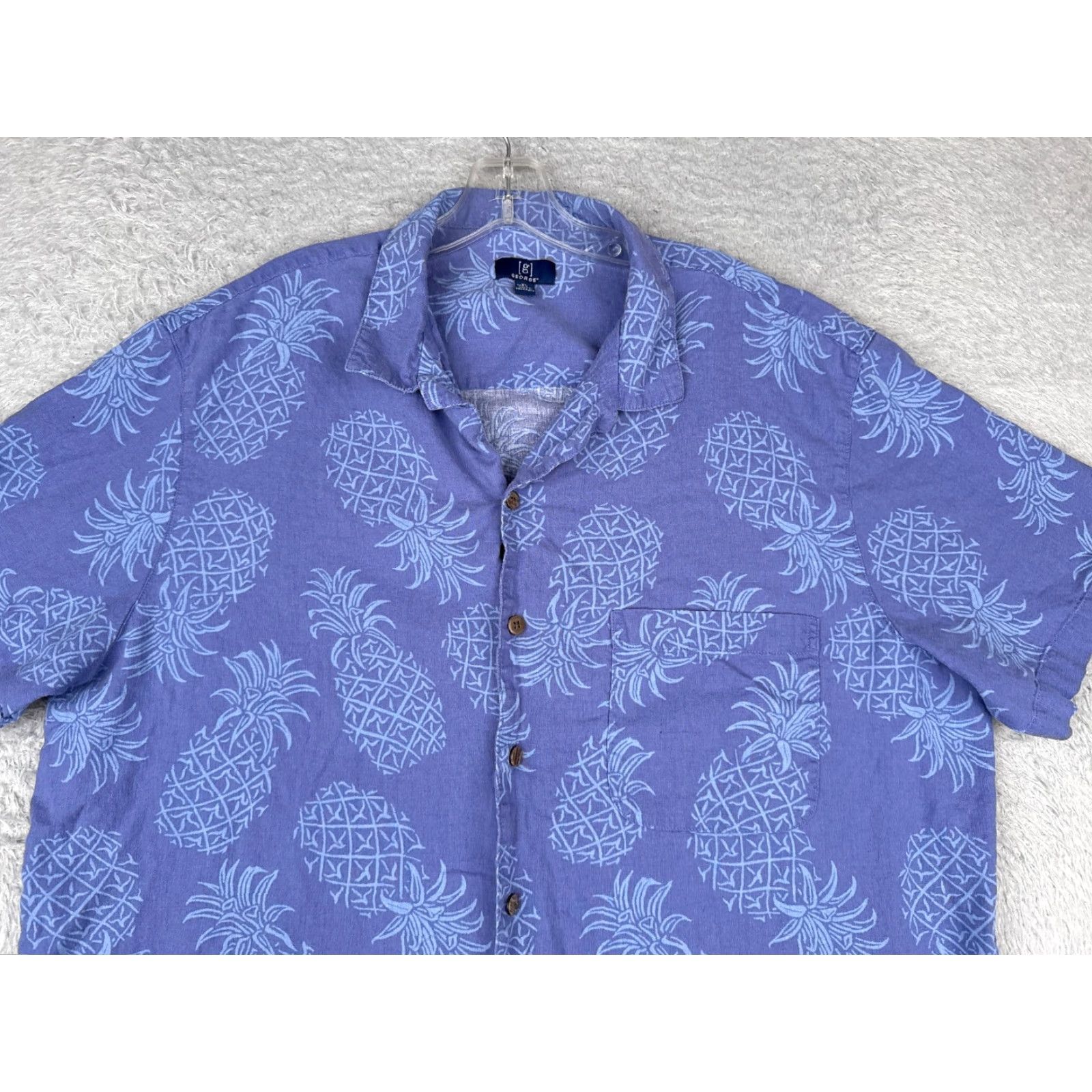 George George Shirt Mens XL Blue Hawaiian Linen Blend Button Up Size US XL / EU 56 / 4 - 4 Thumbnail