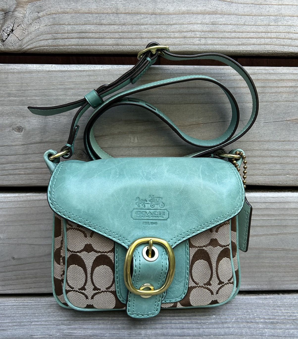 image of Limited Edition Coach Bleecker Leather Signature in Blue, Women's