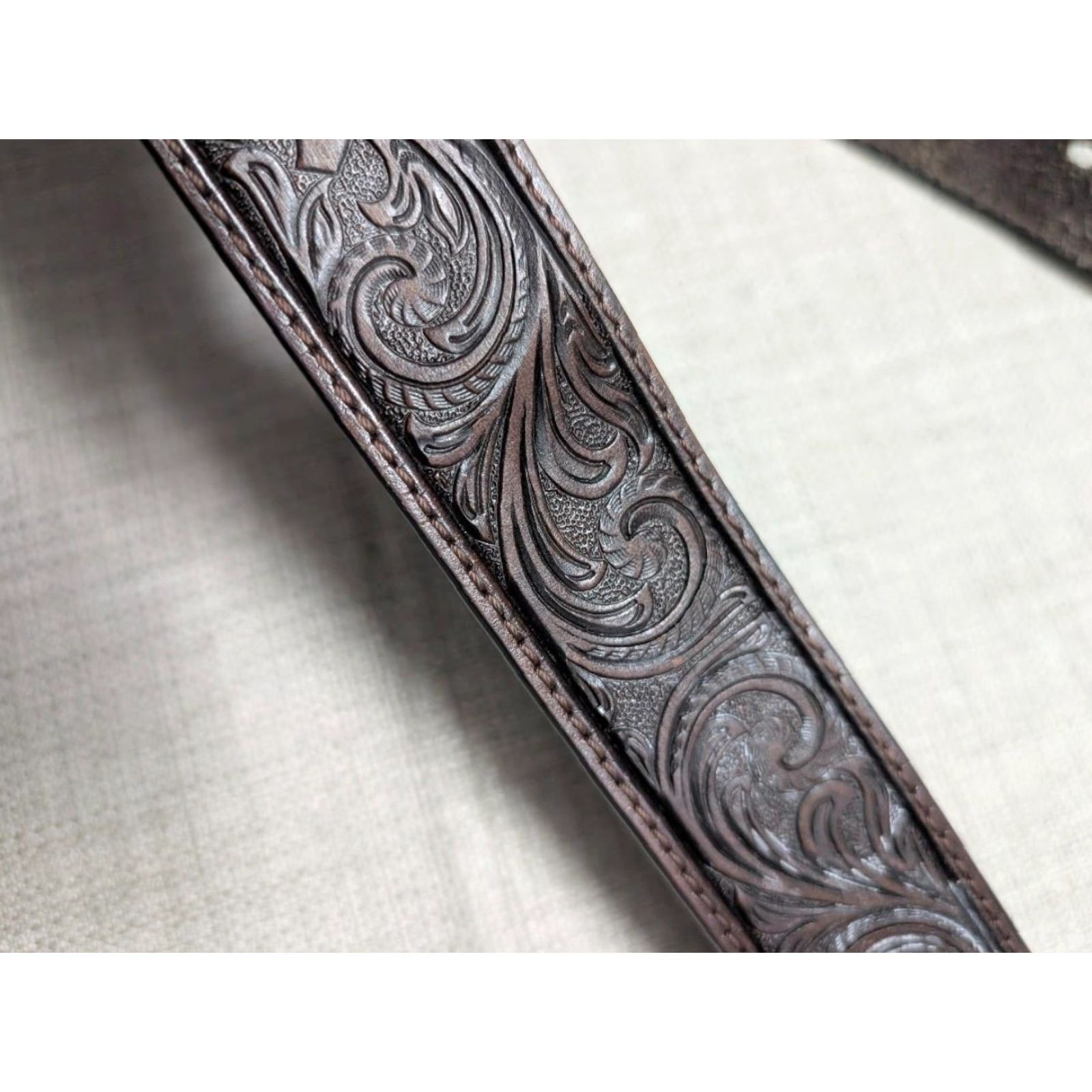 Vintage VINTAGE Nocona belt Tooled brown leather western belt 34 Men Adult Belt WestErn Mens Size 34 - 6 Thumbnail