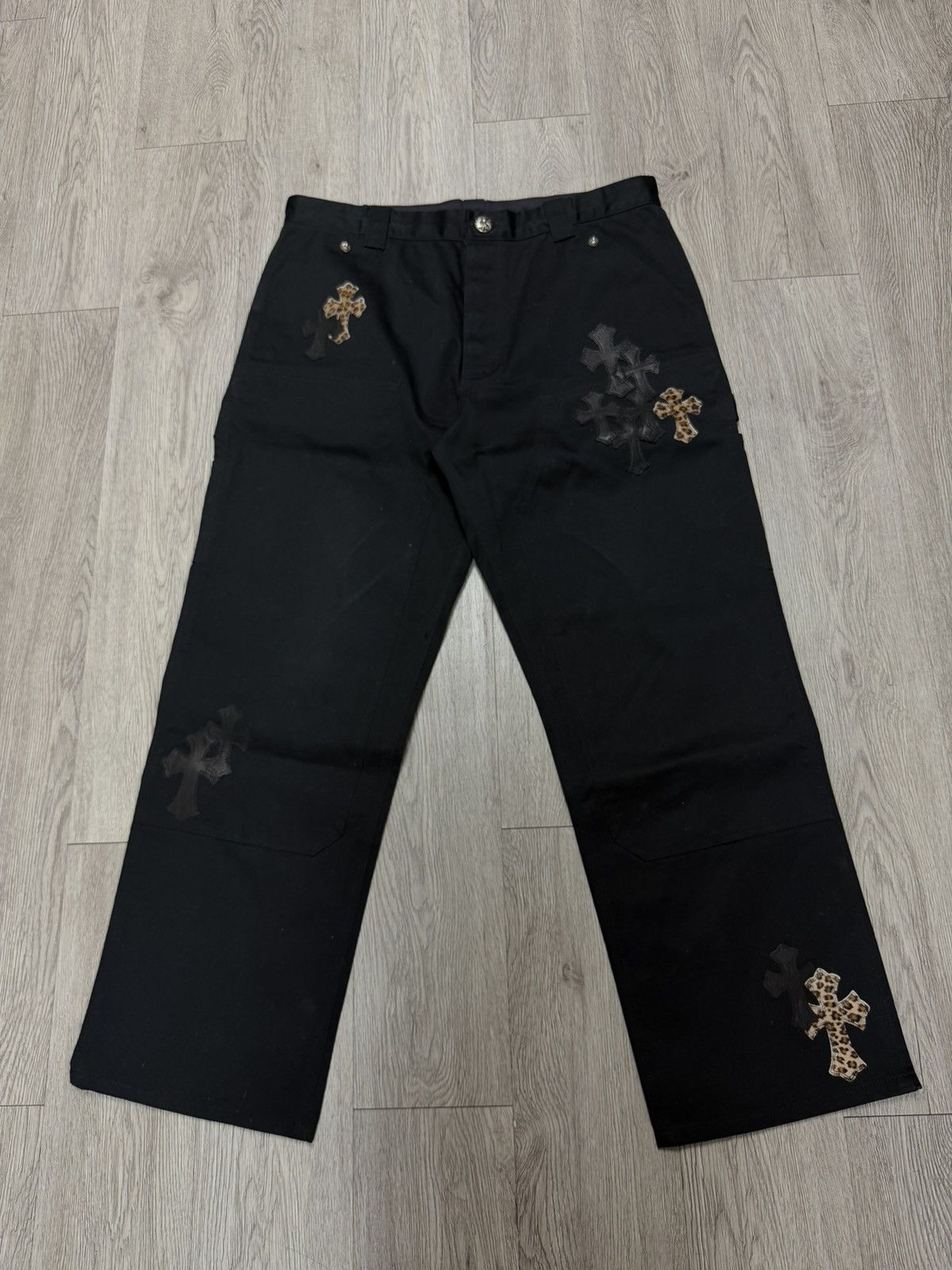 Chrome Hearts Chrome Hearts Black Cheetah Cross Patch Double Knee Jeans Size US 36 / EU 52 - 1 Thumbnail