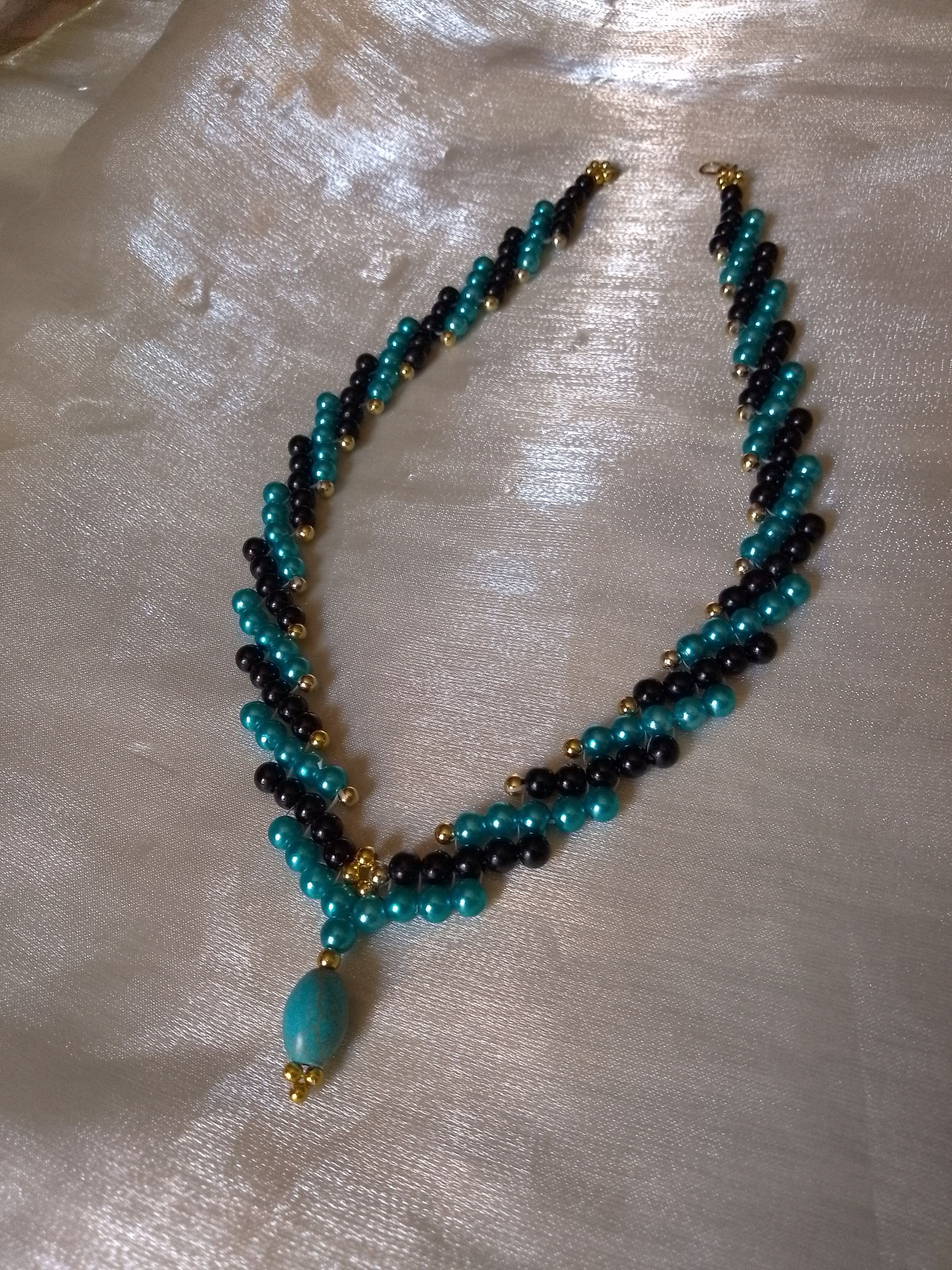Handmade Necklace pearls choker with turquoise pendant gemstone Size ONE SIZE - 10 Thumbnail