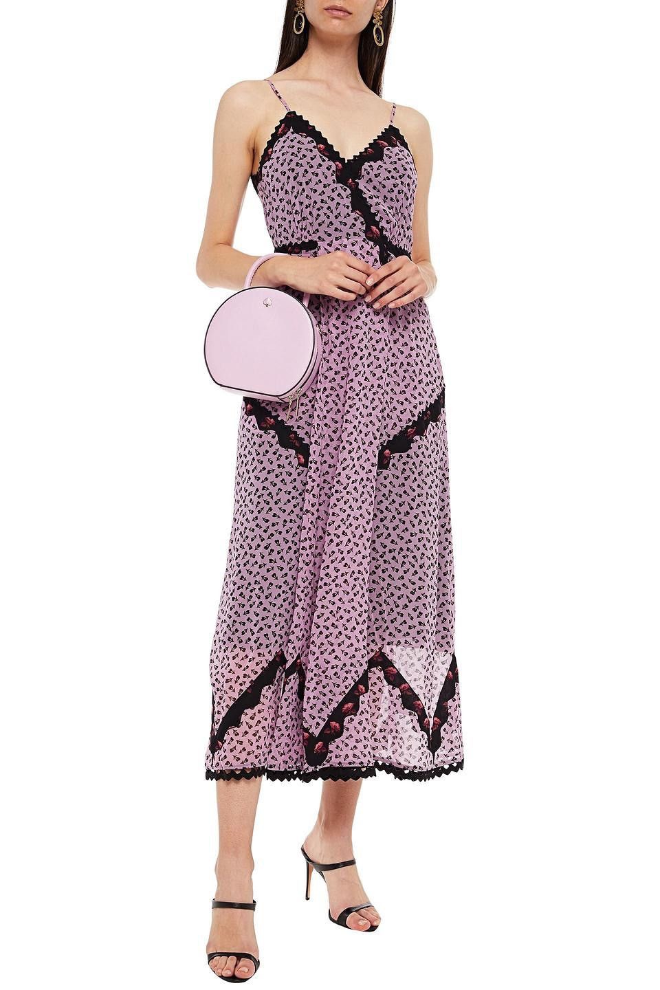 image of Coach Shirred Printed Cupro Midi Dress In Purple, Women's (Size XS)