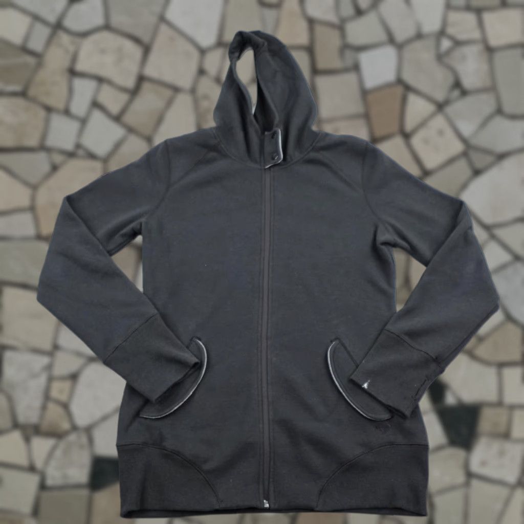 VINTAGE Roxy Hoodie Womens L Black Full Zip Fleece Lined Jacket Y2K Long Sleeve Pockets Logo Embroidered Zipper