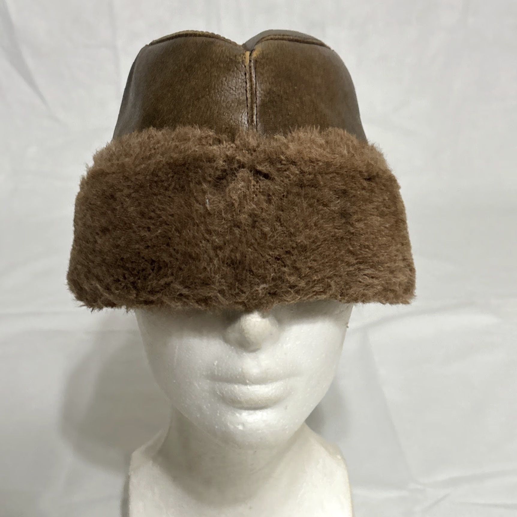 Vintage VINTAGE Cossack Winter Hat Leather Fur lined Ear Flaps Brown Men One Size Brown Size ONE SIZE - 8 Thumbnail