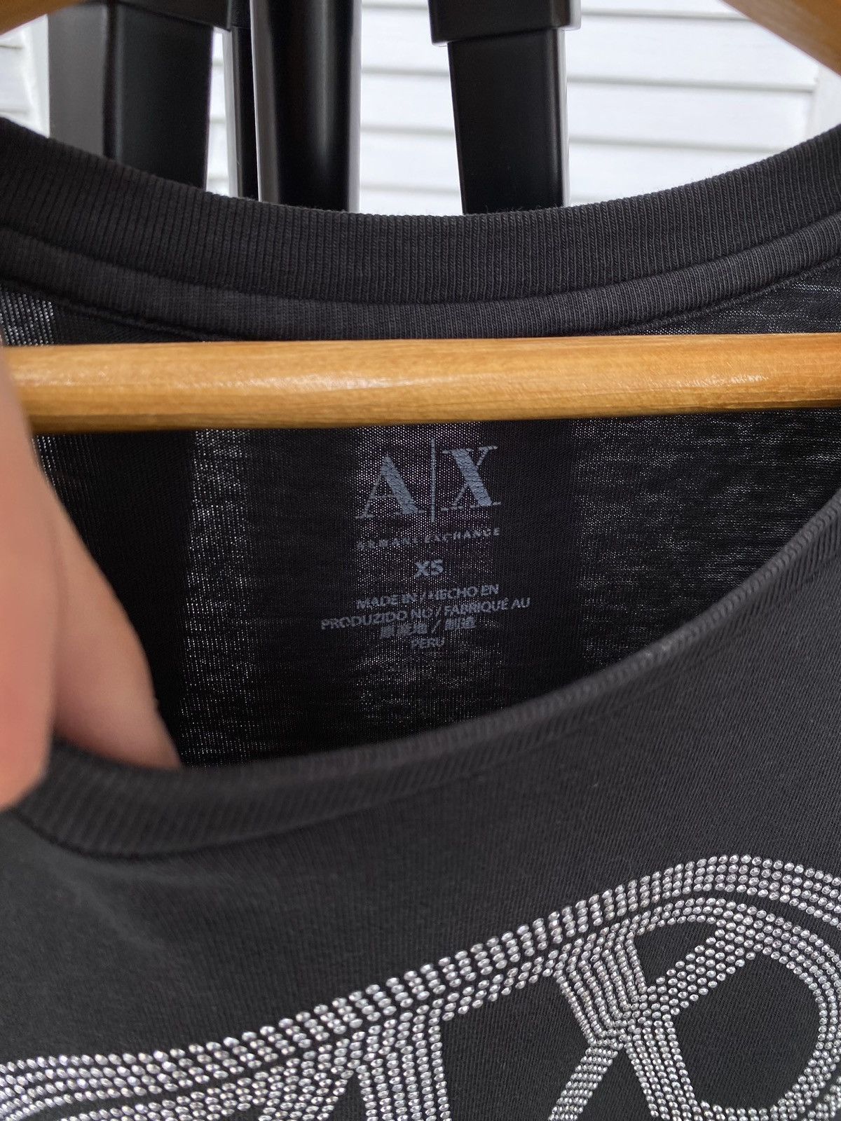 Armani Exchange × Japanese Brand Armani Exchange Rhinestone Crystals Diamante Logo Tee Shirt Size XS / US 0-2 / IT 36-38 - 6 Thumbnail