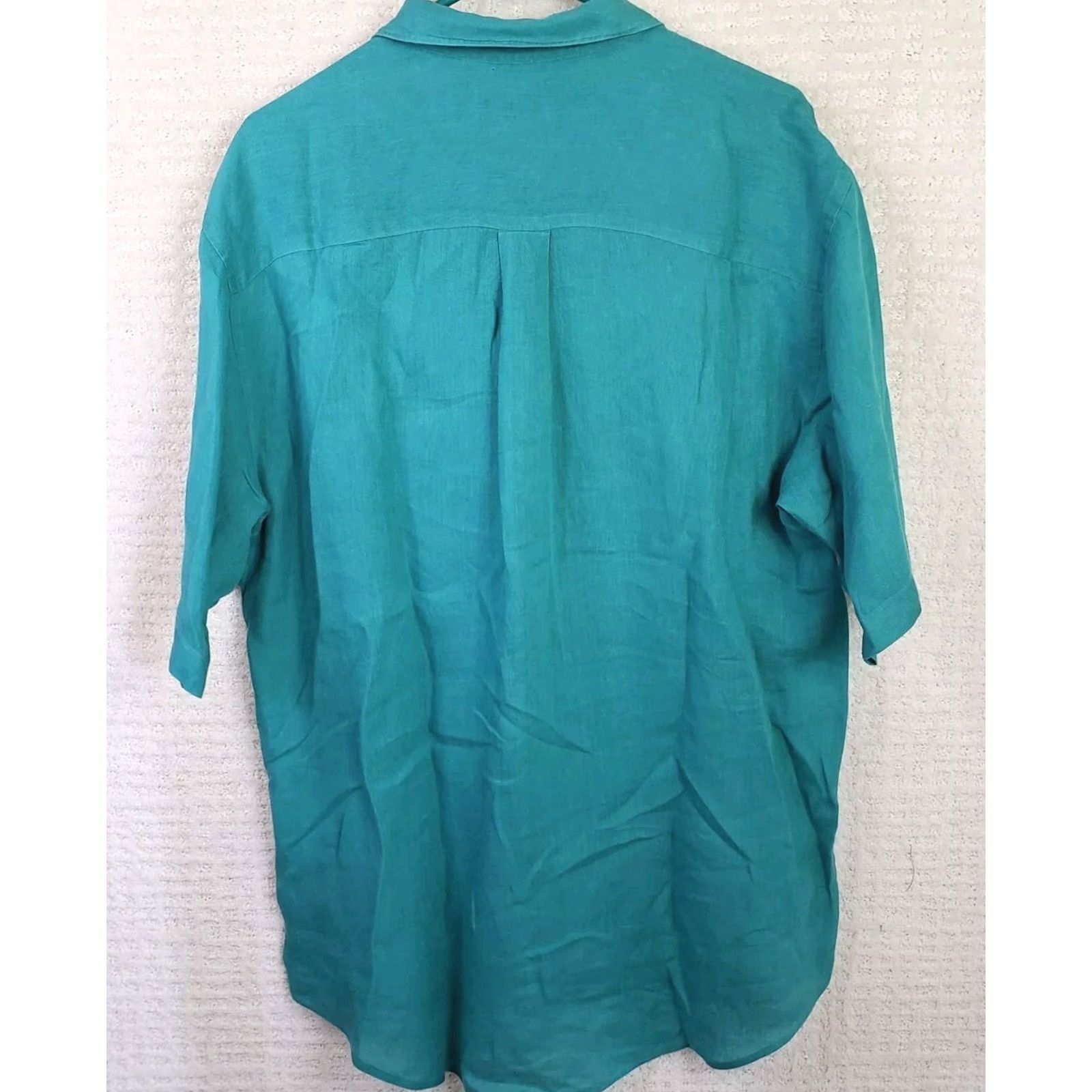 Saks Fifth Avenue Saks Fifth Avenue Shirt Mens L Aqua Linen Short Sleeve Button-Up Closet Classic 1 Pocket Button-Down Collar Front Size US L / EU 52-54 / 3 - 5 Thumbnail