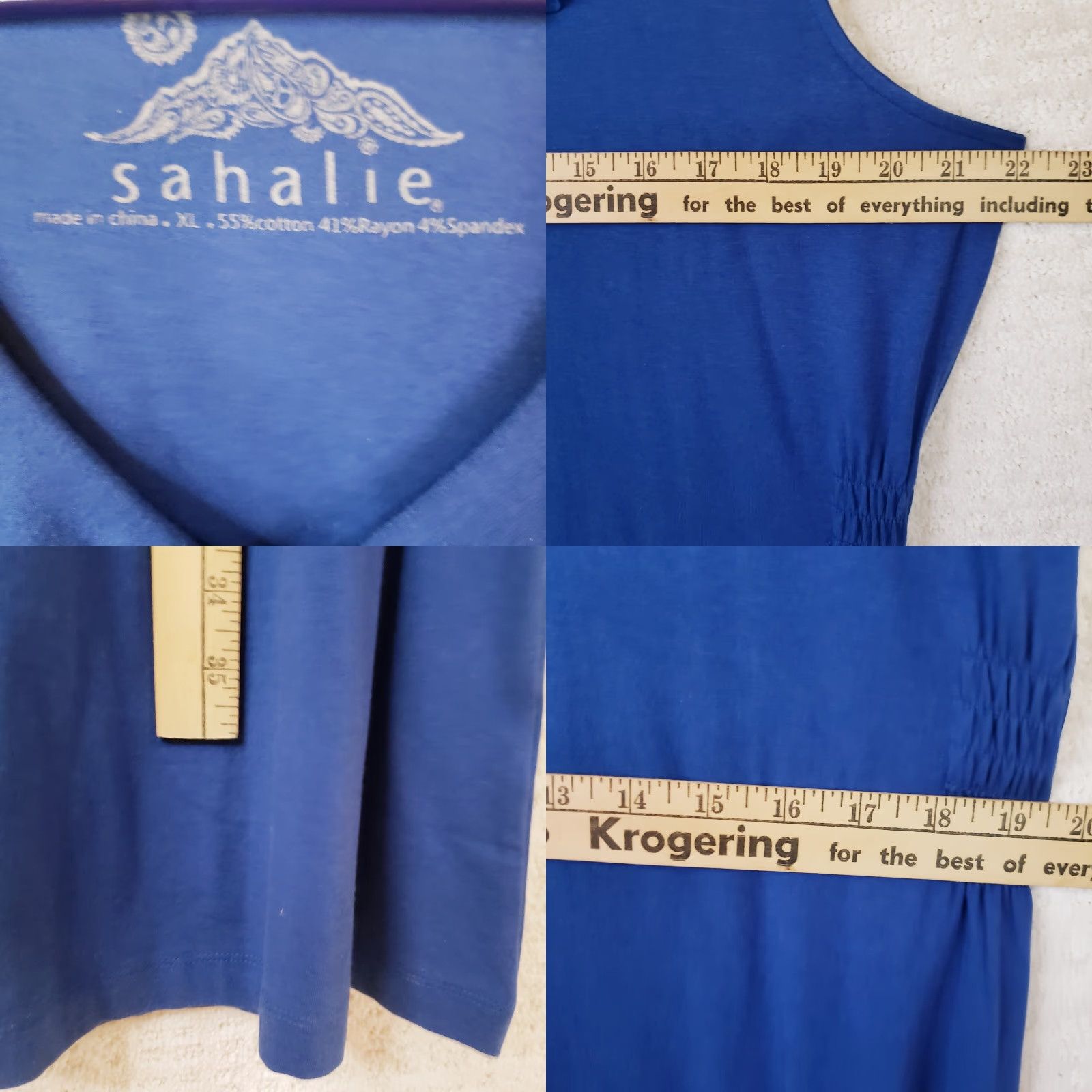 Vintage Sahalie Midi Dress XL Blue Sleeveless V-Neck Knit Cotton Modal Spandex Stretch Size XL / US 12-14 / IT 48-50 - 8 Thumbnail