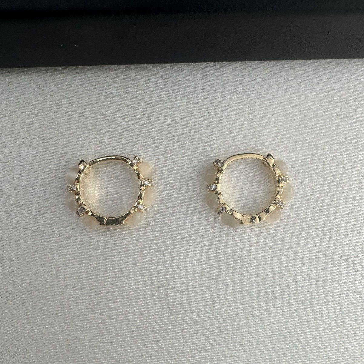 Designer 14mm Cat's Eye Stone Small Gold Hoop Earrings for Women Size ONE SIZE - 2 Thumbnail