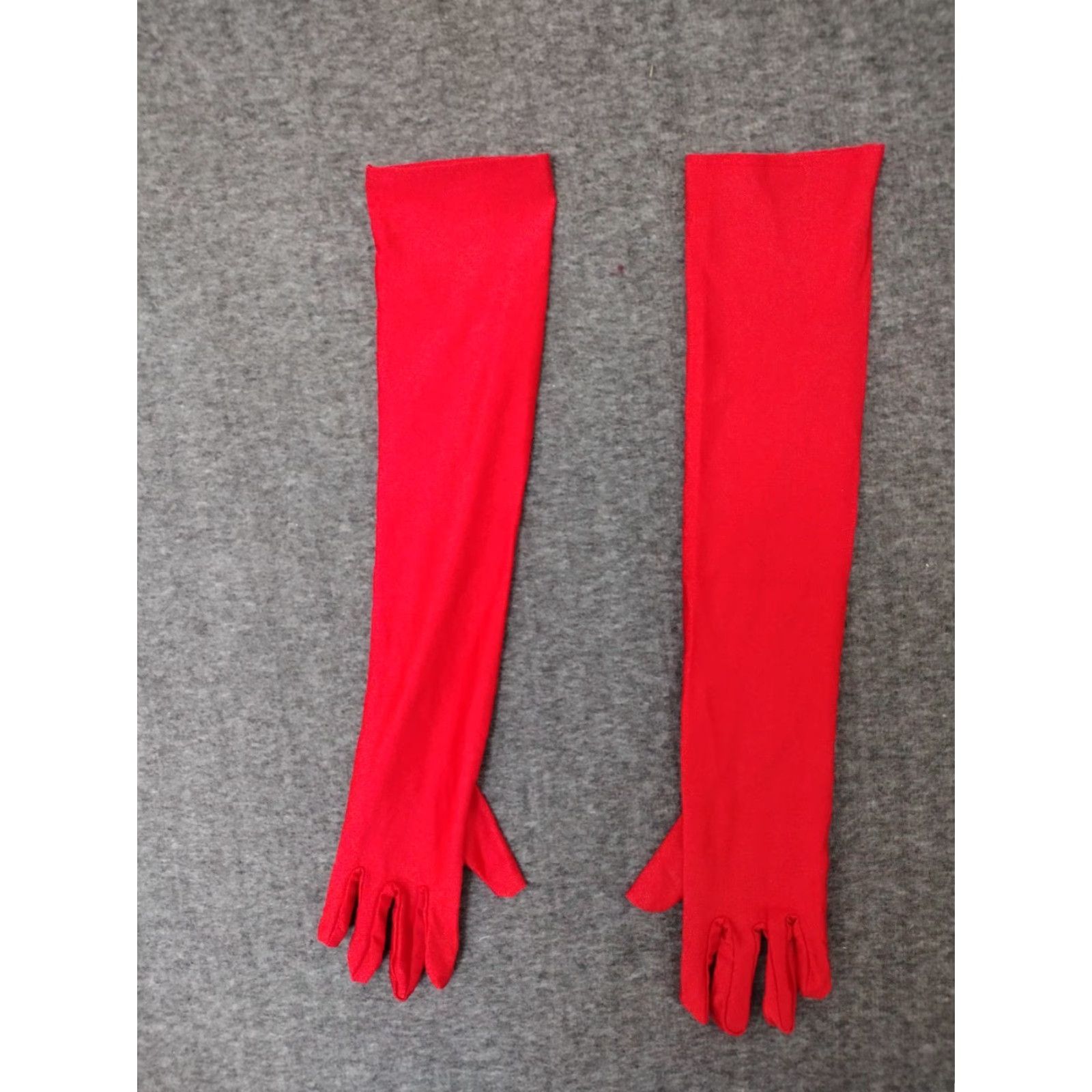 Vintage VINTAGE Long Red Girls Satin Like Gloves Costume Gloves 20" Long Size ONE SIZE - 2 Thumbnail