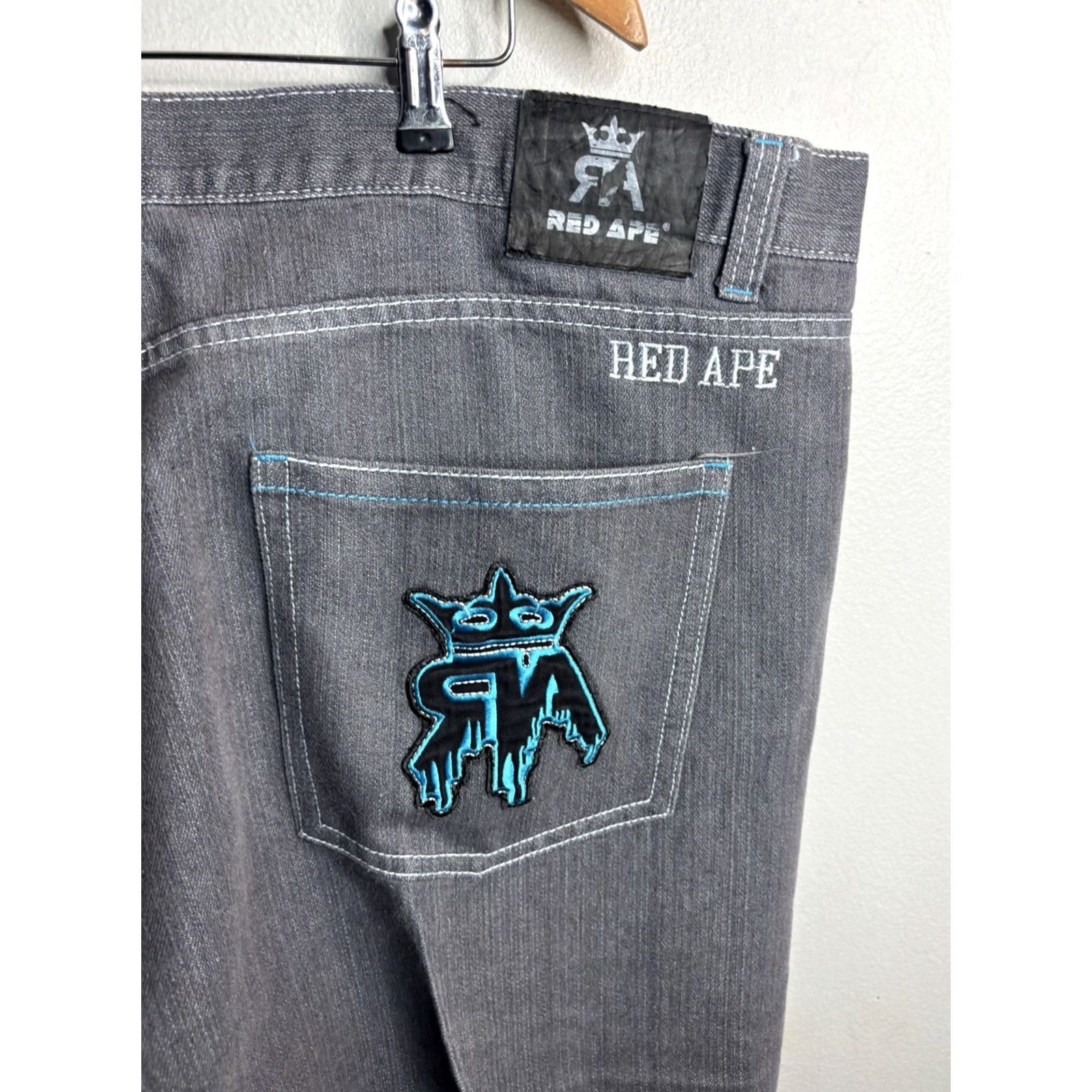 Vintage VINTAGE Red Ape Jeans Mens 50 Gray High Rise Tapered Embroidered Denim Streetwear Size US 34 / EU 50 - 2 Thumbnail
