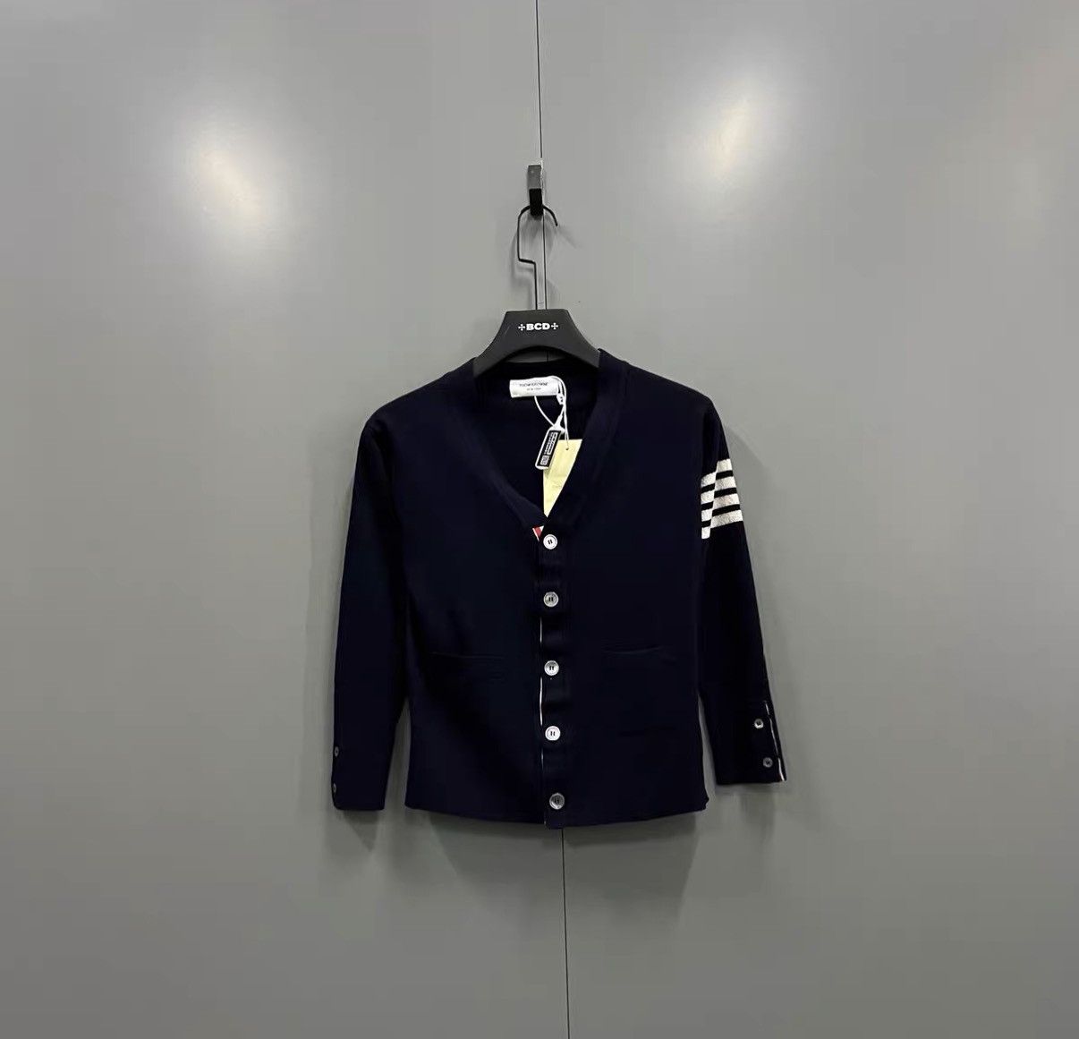 Thom Browne Thom Browne Navy Striped Knit Cardigan J41 Size L / US 10 / IT 46 - 1 Thumbnail