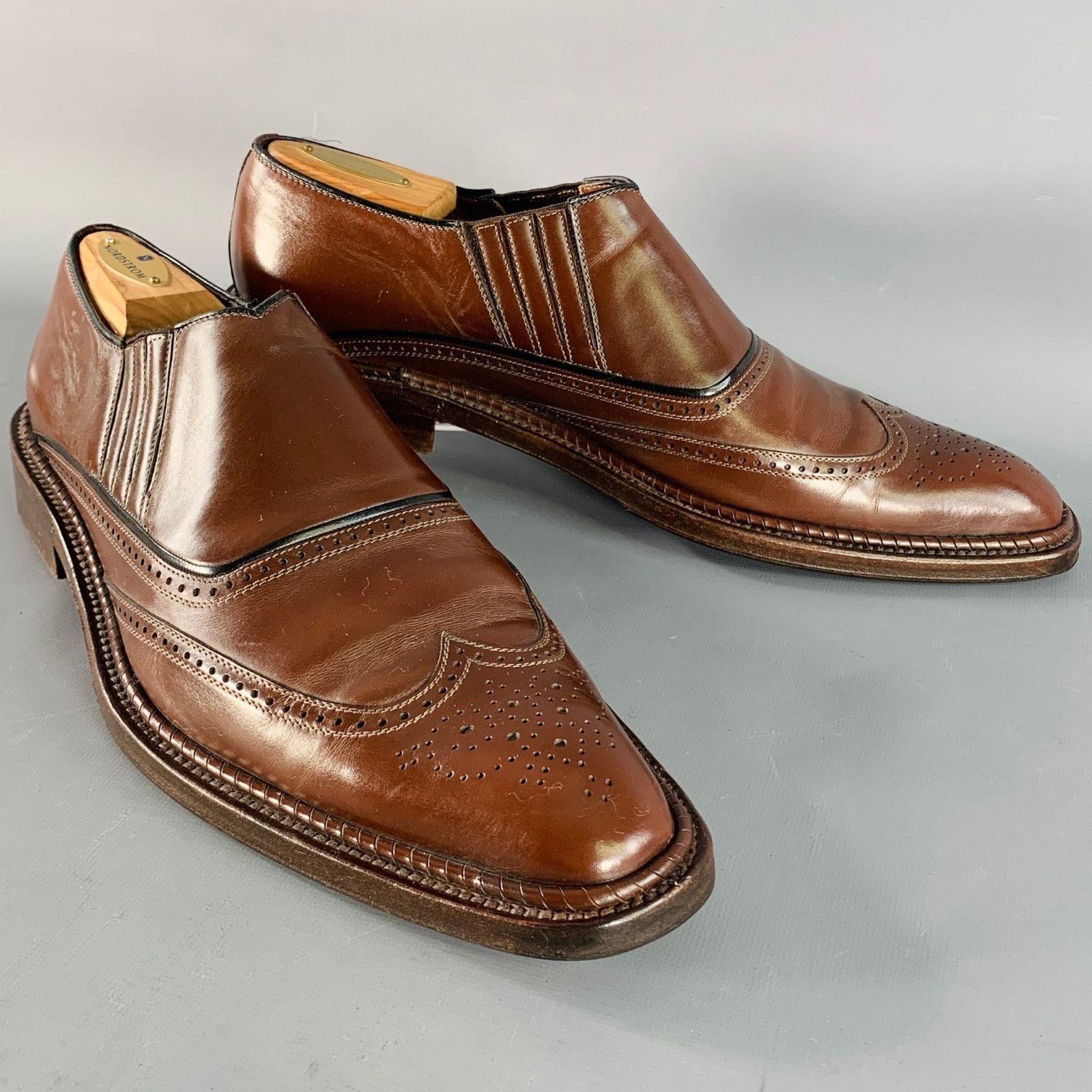 Testoni A. TESTONI Size 12 Brown Leather Perforated Wingtip Loafers Size US 12 / EU 45 - 1 Thumbnail