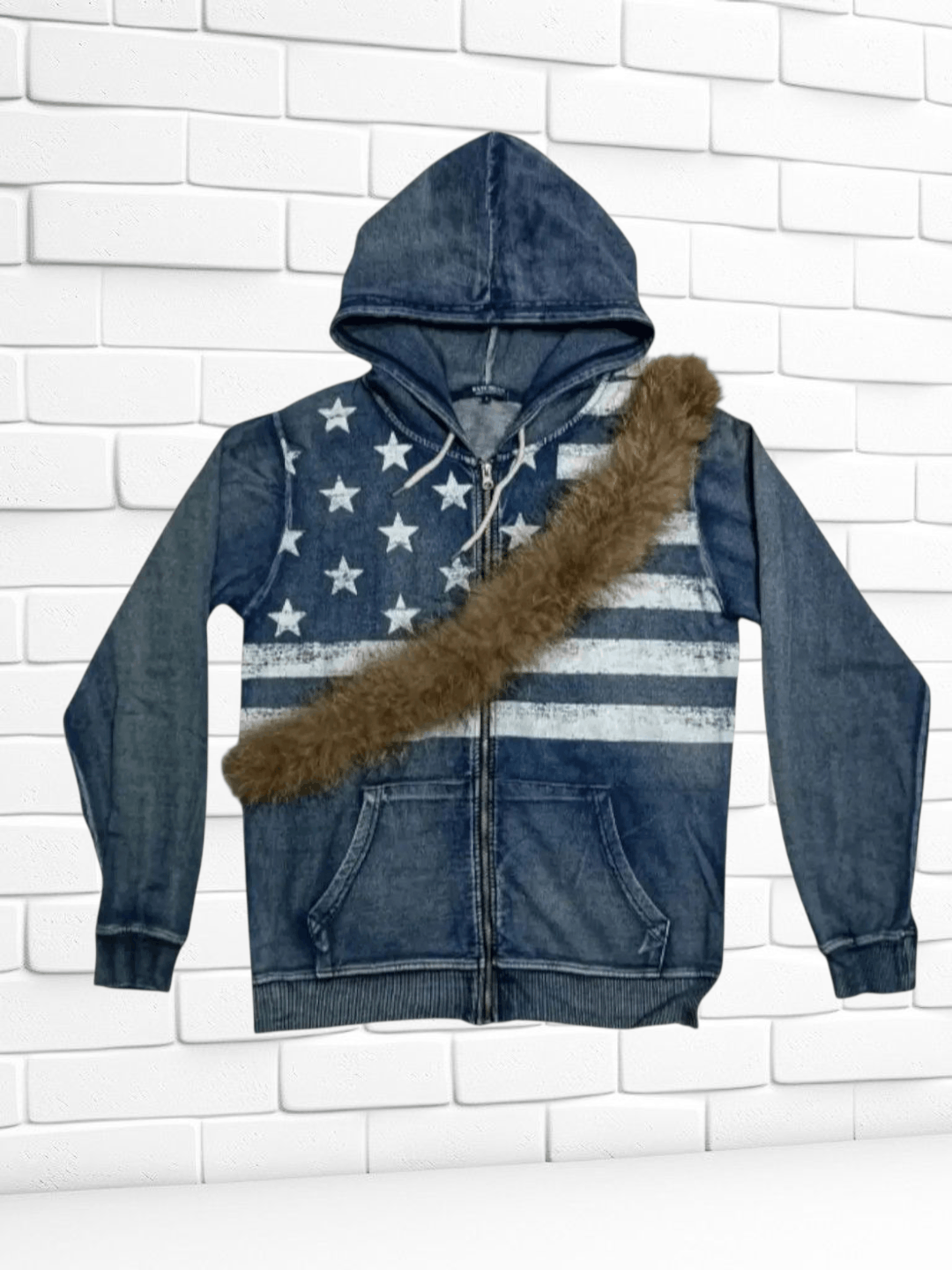 Japanese Brand Sweater Zip Up Hoodie Fur American Flag Size US L / EU 52-54 / 3 - 2 Thumbnail