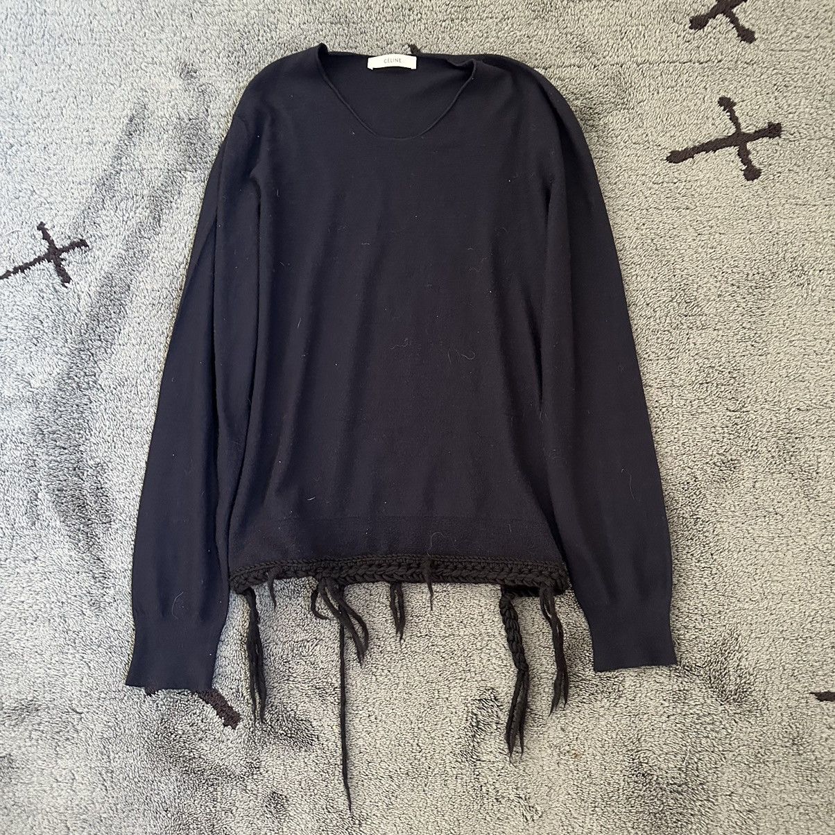 image of Old Celine Phoebe Philo Era Fringe Knit Sweater Archive in Black, Women's (Size Small)