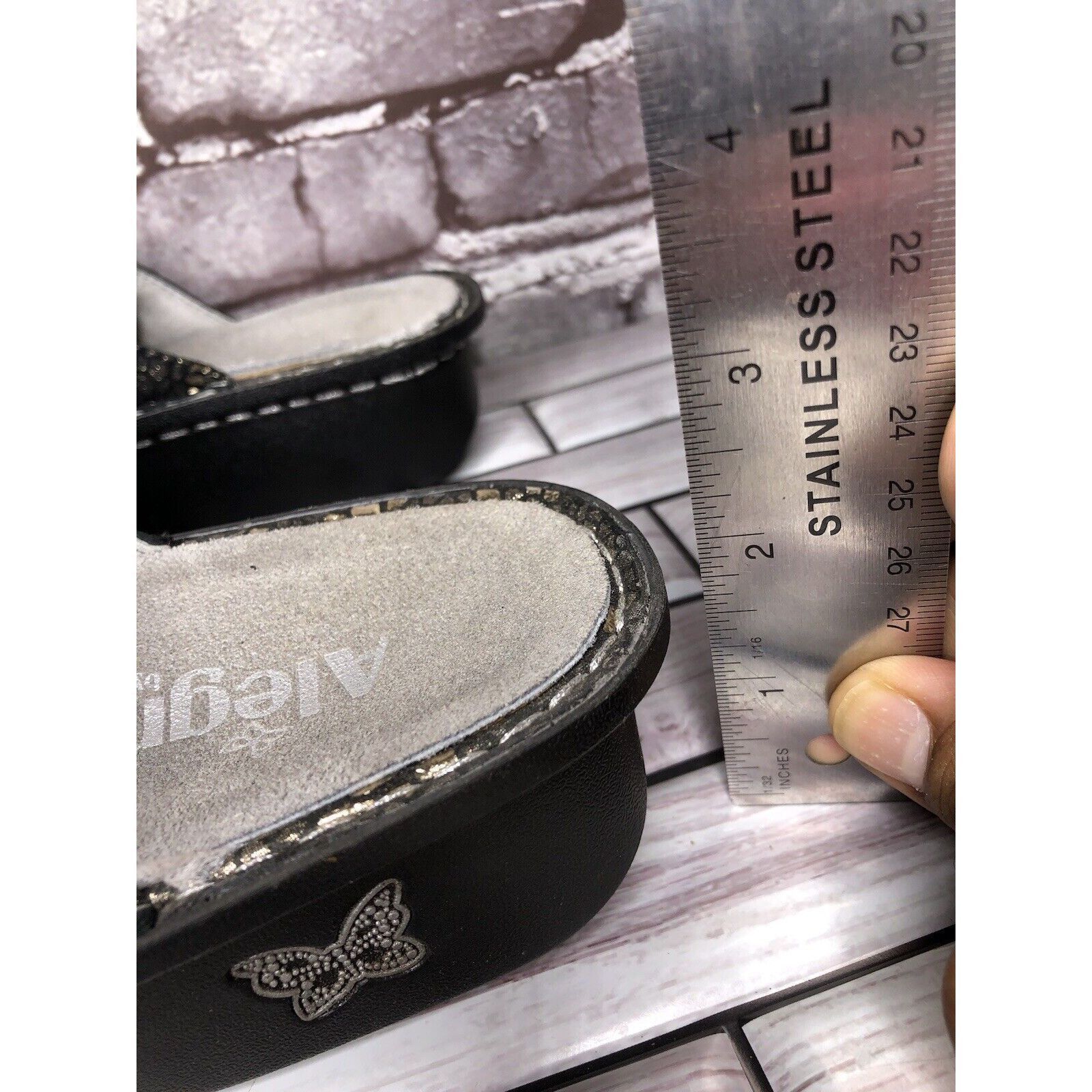 Other Alegria PEG 780 Black Silver Mosaic Leather Platform Slides Size US 10.5 / IT 40.5 - 13 Thumbnail
