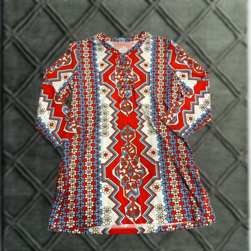 J.McLaughlin J. McLaughlin Women’s Henley Catalina Cloth 3/4 Sleeve Tunic Red Blue Size L Blouse Women Regular Size L Mens? Size L / US 10 / IT 46 - 1 Thumbnail
