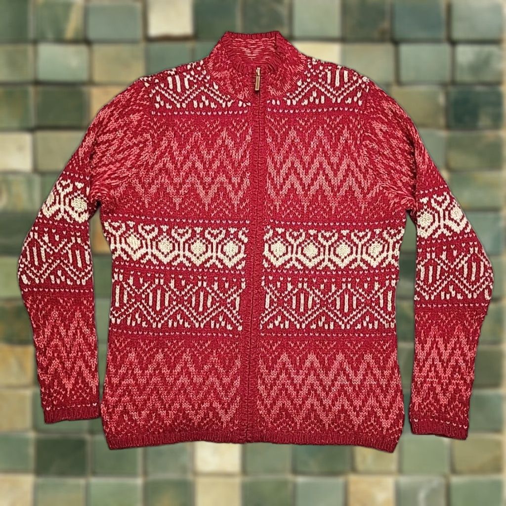 Coldwater Creek VINTAGE Coldwater Creek Sweater Womens S Red Wool Alpaca Cashmere Zip Fair Isle Nordic Shirt Womens S Red Wool Alpaca Cashmere Zip Fair Isle Nordic Size S / US 4 / IT 40 - 1 Thumbnail