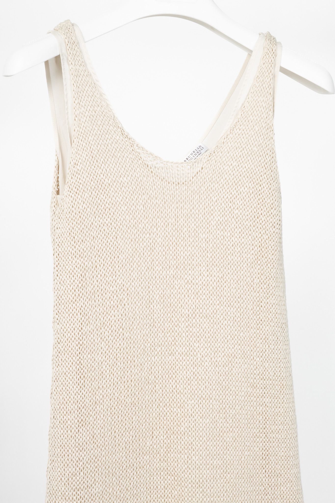 Brunello Cucinelli Brunello Cucinelli Oatmeal Cotton-Knit Fringe-Hem Dress Size S / US 4 / IT 40 - 3 Thumbnail