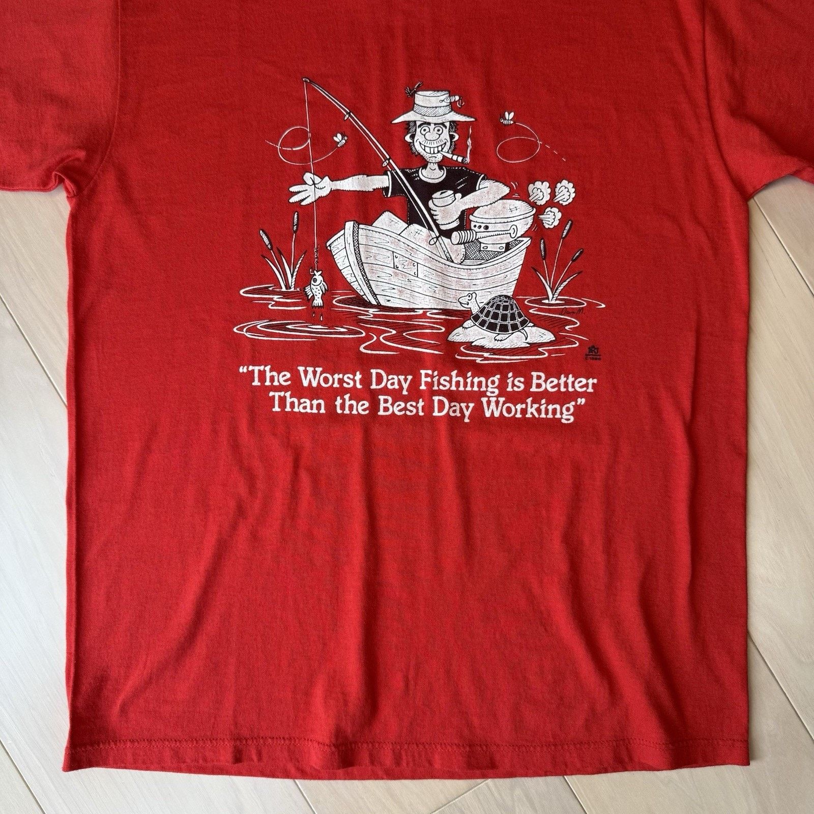 Fruit Of The Loom Vintage Fishing Shirt L Red 80s Made in USA Cotton Nature Size US L / EU 52-54 / 3 - 5 Thumbnail