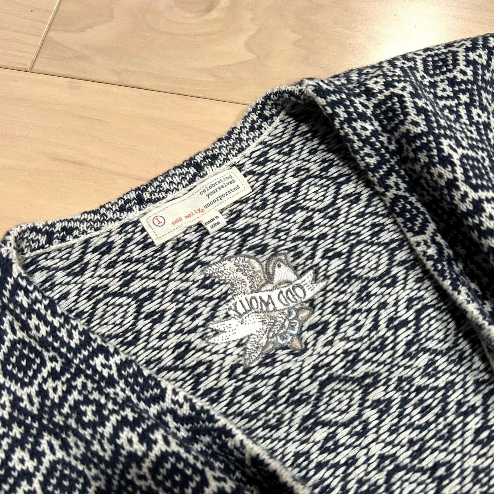 Vintage Odd Molly Cotton Shawl Wrap Cardigan Nordic Women’s L Black / White Fair Isle Knit Lightweight Long Sleeve Regular Hand Wash Only Vintage: No Mens? Size L / US 10 / IT 46 - 3 Thumbnail