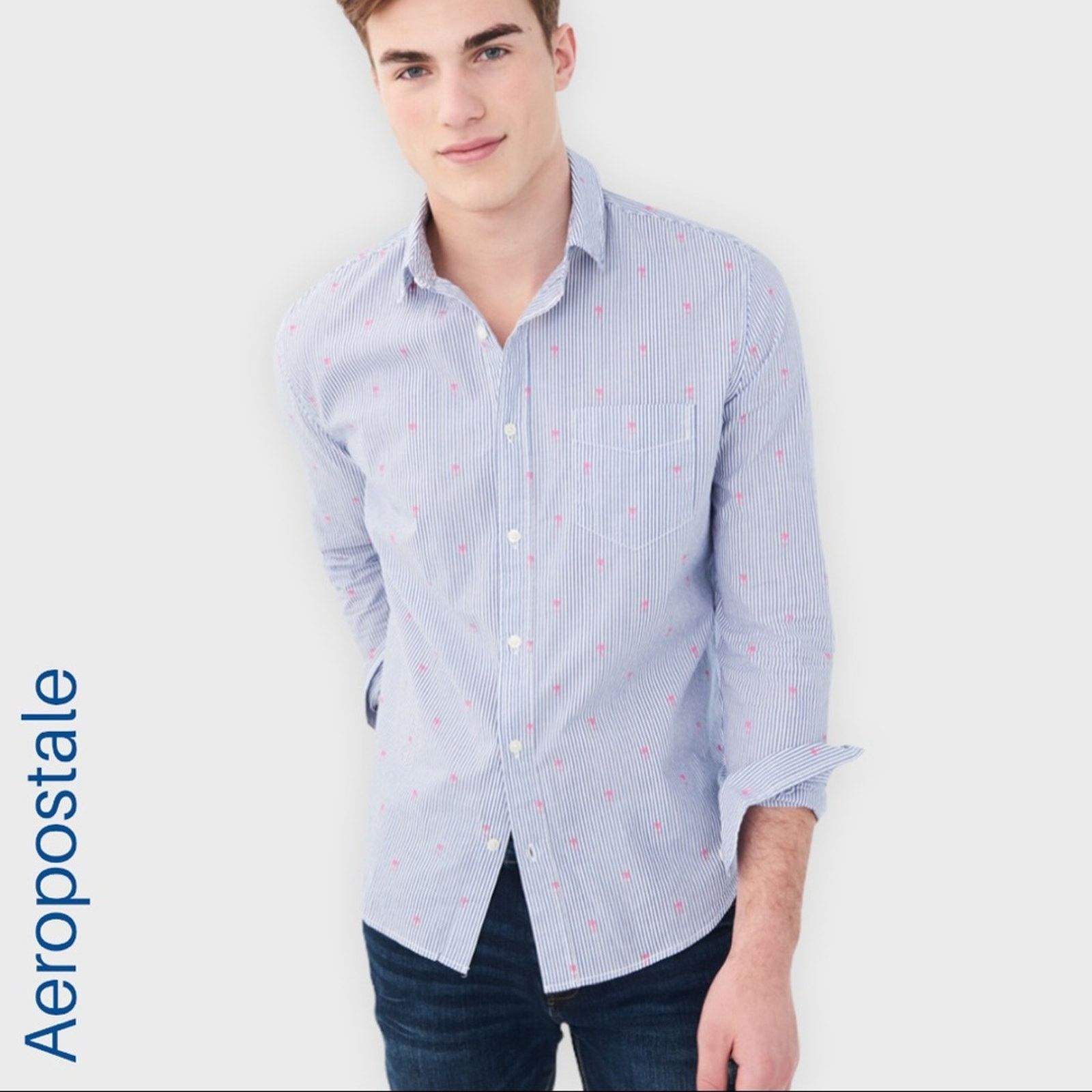 Aeropostale Aeropostale palm tree blue & white stripe button down shirt Size US XL / EU 56 / 4 - 1 Thumbnail