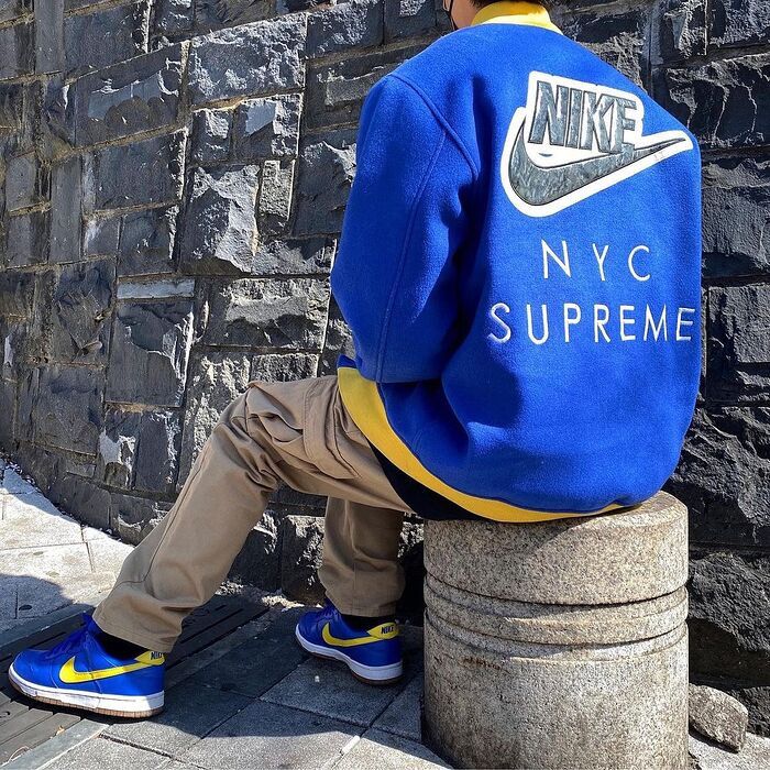 Nike × Supreme Supreme Nike SB Varsity Jacket Blue 2007 Size US XL / EU 56 / 4 - 9 Thumbnail