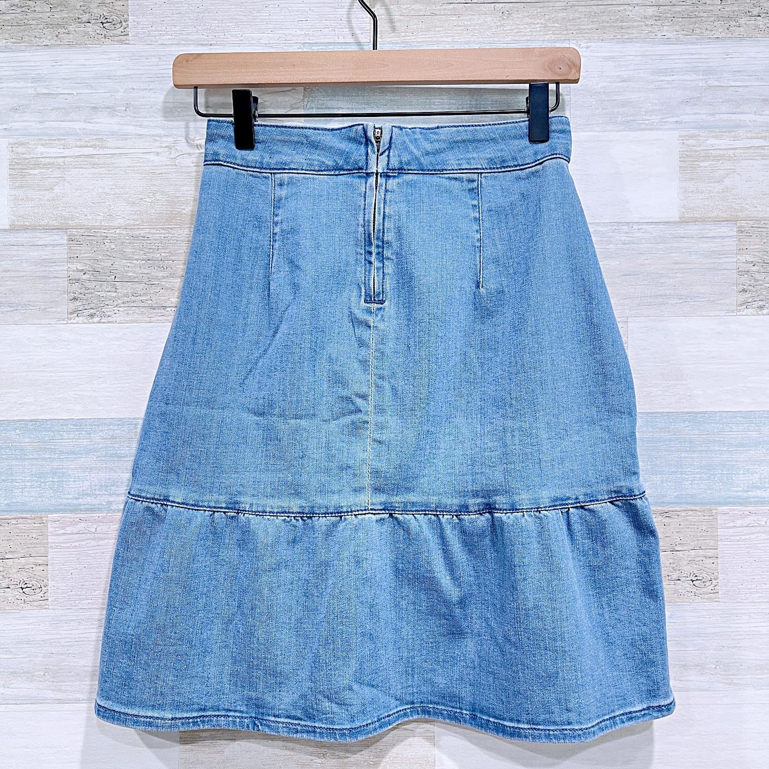 J.Crew J CREW Ruffle A Denim Skirt Blue Knee Length Womens 0 Size 25" / US 0 / IT 36 - 3 Thumbnail