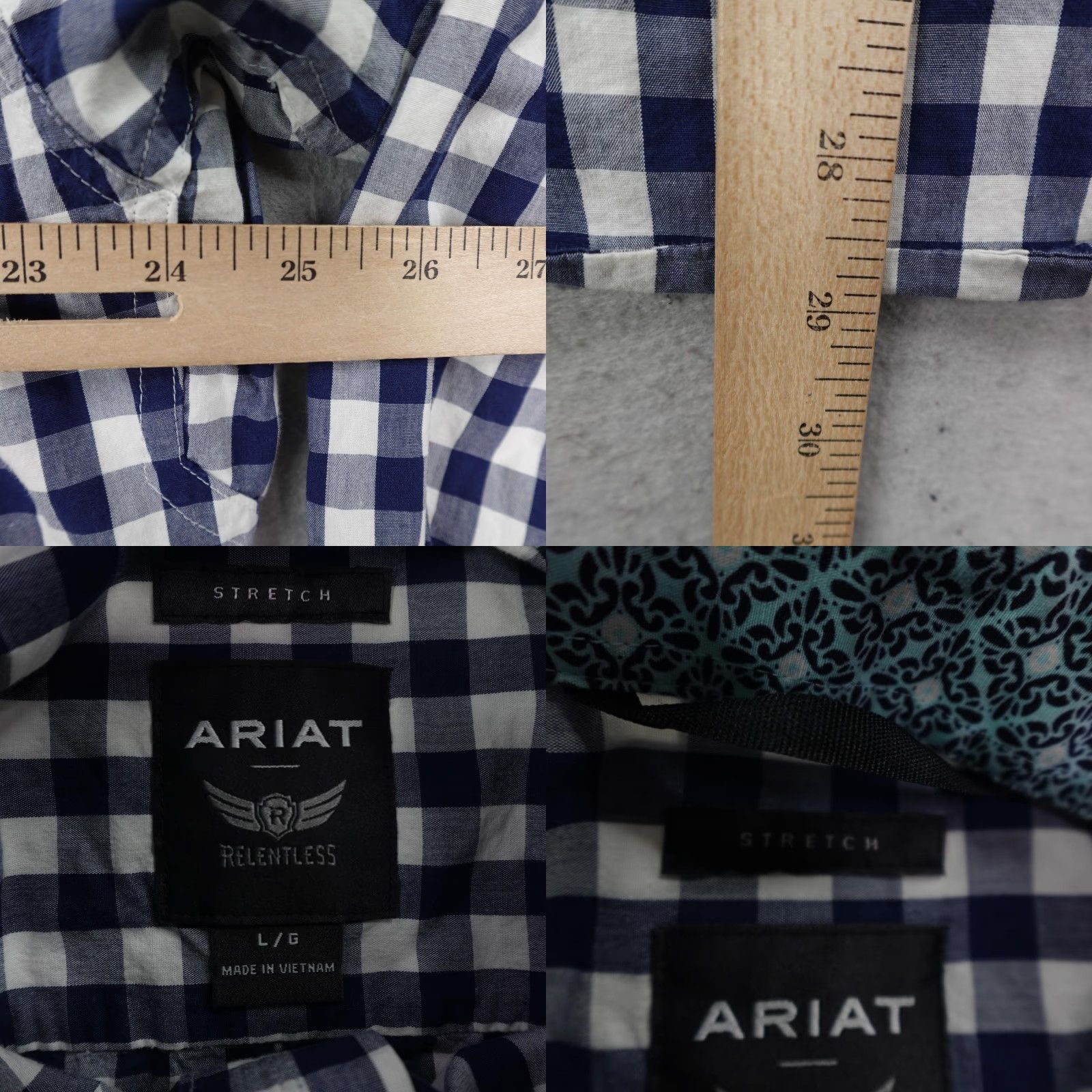 Ariat Ariat Shirt Mens Large Blue White Gingham Check Stretch Relentless Western Rodeo Size US L / EU 52-54 / 3 - 8 Thumbnail