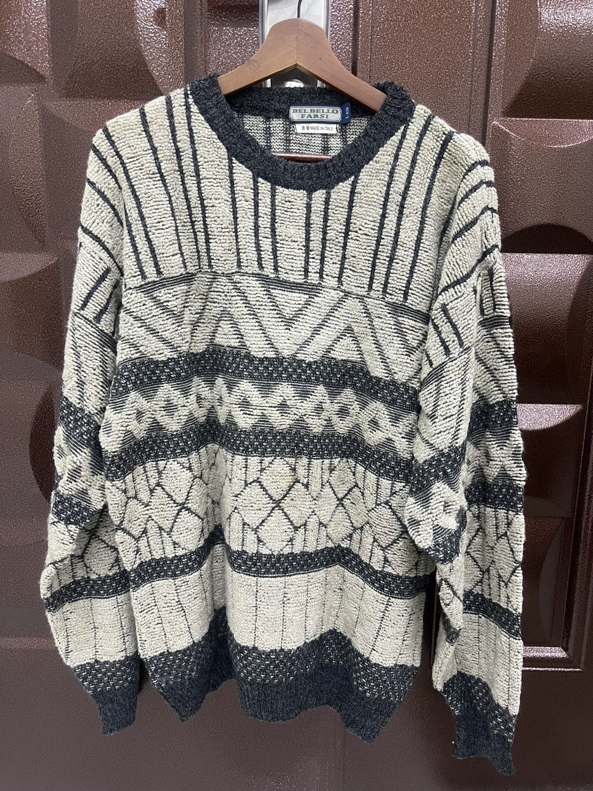 Japanese Brand BEL BELLO FARSH Vintage 80s Geometric Cozy Jumper Knitwear Size US L / EU 52-54 / 3 - 3 Thumbnail