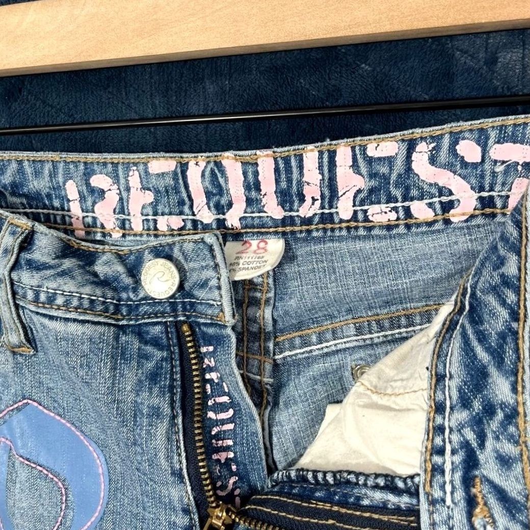 Vintage VINTAGE Request Jeans Womens 29 Light Wash 5-Pocket Bootcut Denim Blue Logo Hip Hop Rock Size 29" - 3 Thumbnail