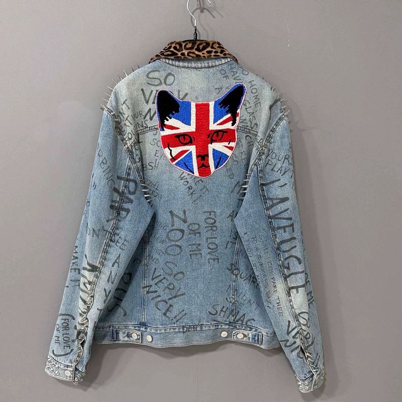 Gucci Gucci Hand-painted graffiti bobcat rivet denim jacket Size US M / EU 48-50 / 2 - 3 Thumbnail