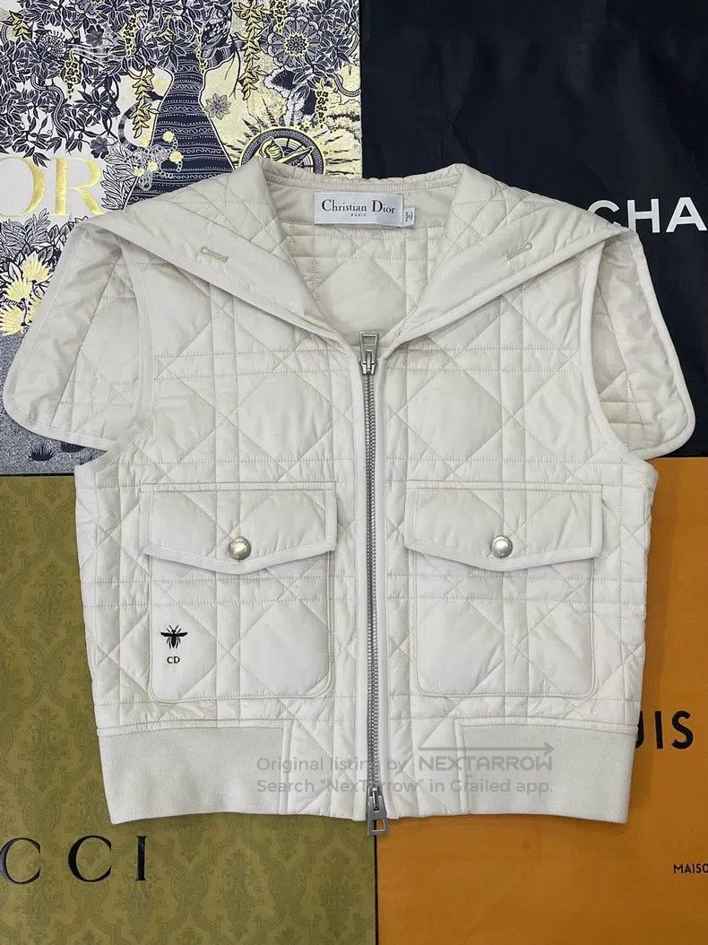 Dior Dior White diamond checkered navy collar down vest Size XS / US 0-2 / IT 36-38 - 1 Thumbnail
