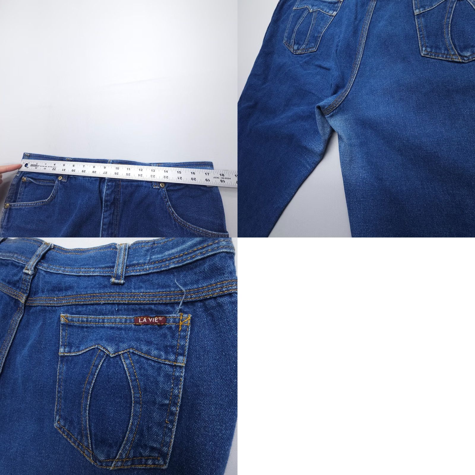 Vintage VINTAGE La Vie Jeans Flared 38x36 Dark Wash 90s Y2K Denim Womens Pants 5-Pocket Zip Inseam 32" Blue Silk Size 26" / US 2 / IT 38 - 9 Thumbnail