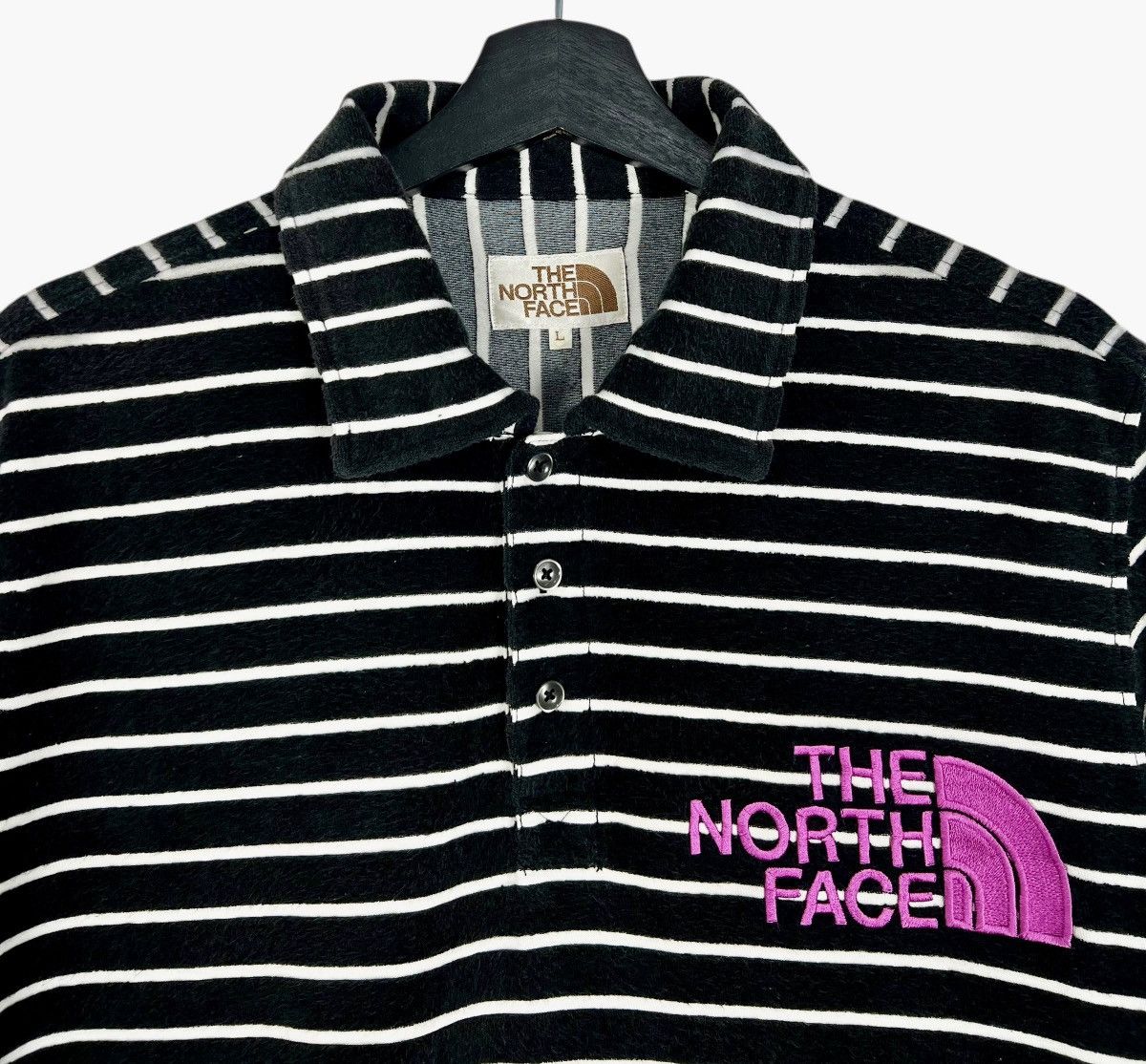 The North Face × Vintage 90s Vintage The North Face Fleece Striped Polo Shirt Size US L / EU 52-54 / 3 - 3 Thumbnail