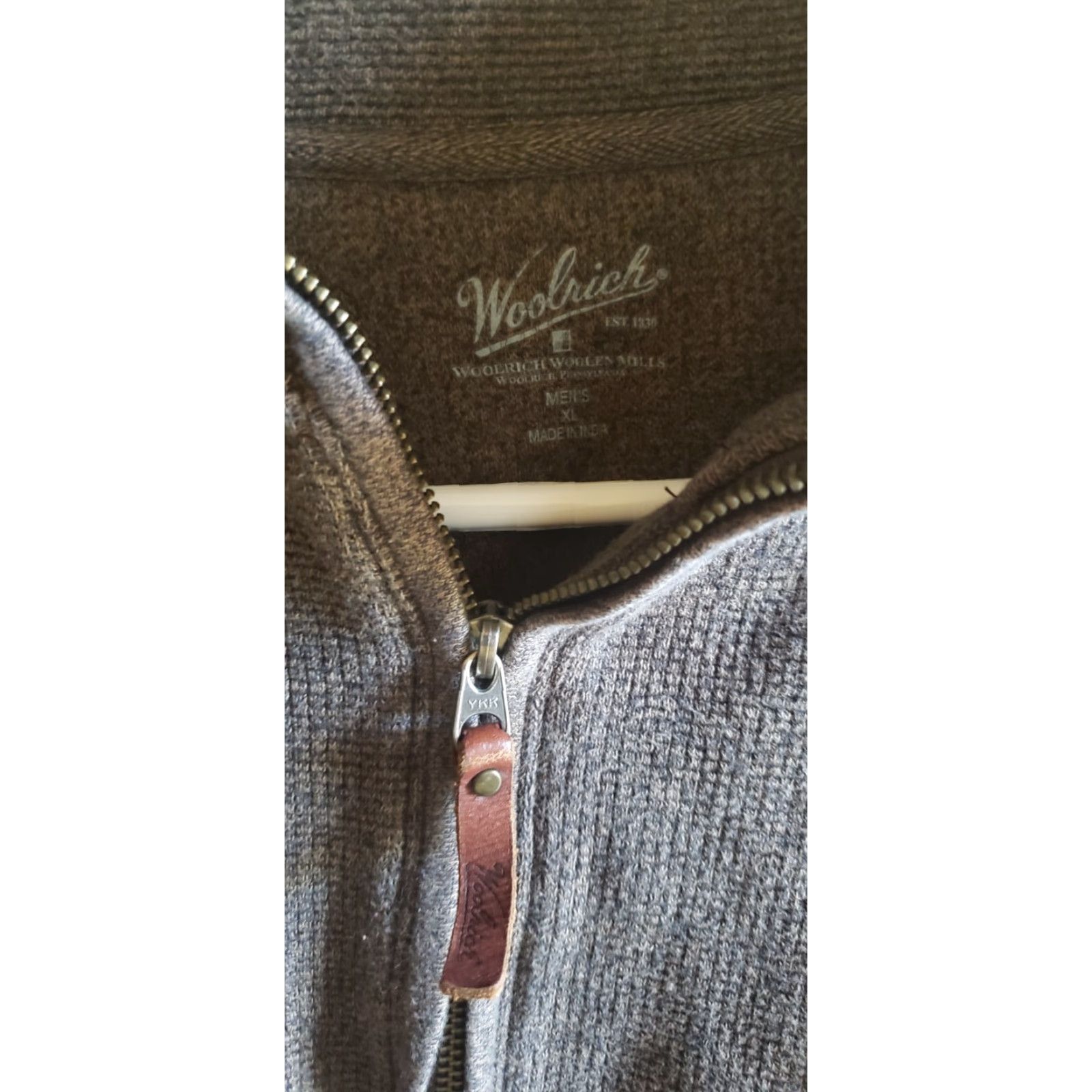 Vintage Woolrich Sweater 1/4 Zip Long Sleeve Cotton Leather Pull XL Boys? Size US XL / EU 56 / 4 - 6 Thumbnail