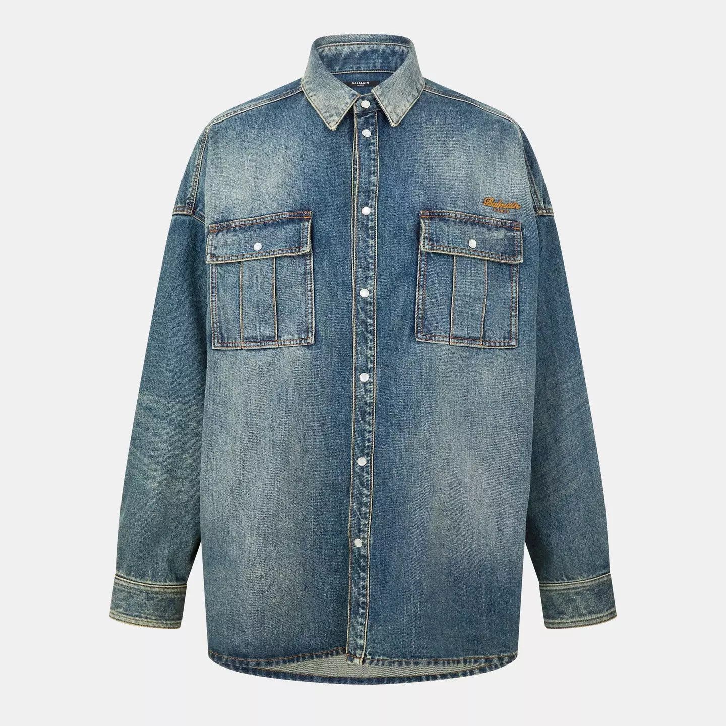 Balmain o1g2r1mq0426 Long Sleeve Denim Shirt in Blue Size US L / EU 52-54 / 3 - 1 Thumbnail