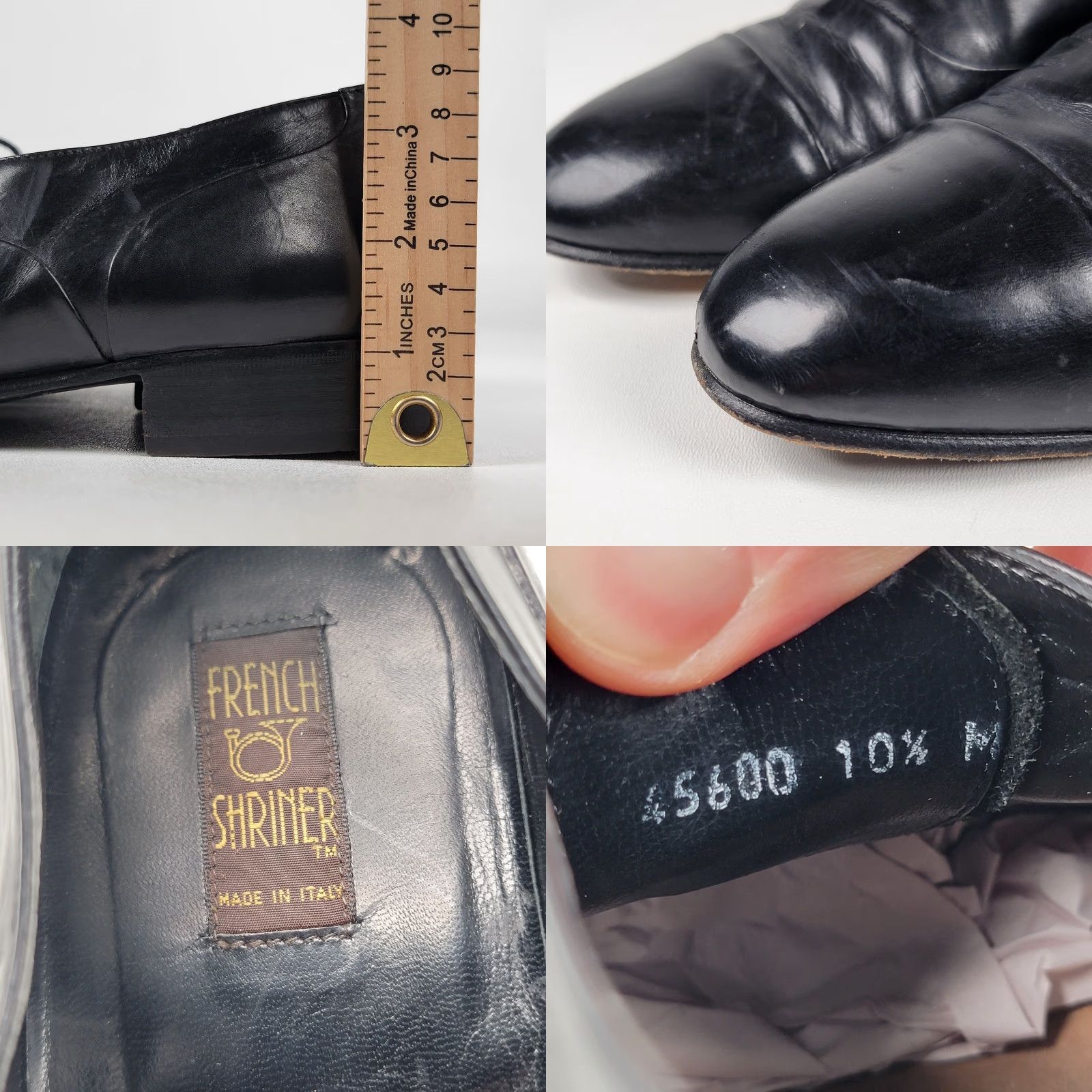 Vintage VINTAGE French Shriner Mens Dress Oxford Shoes Black Leather Cap Toe M Sterling 10.5 Leather Lining Lace Up Almond Toe Shoes Mens Size ONE SIZE - 8 Thumbnail