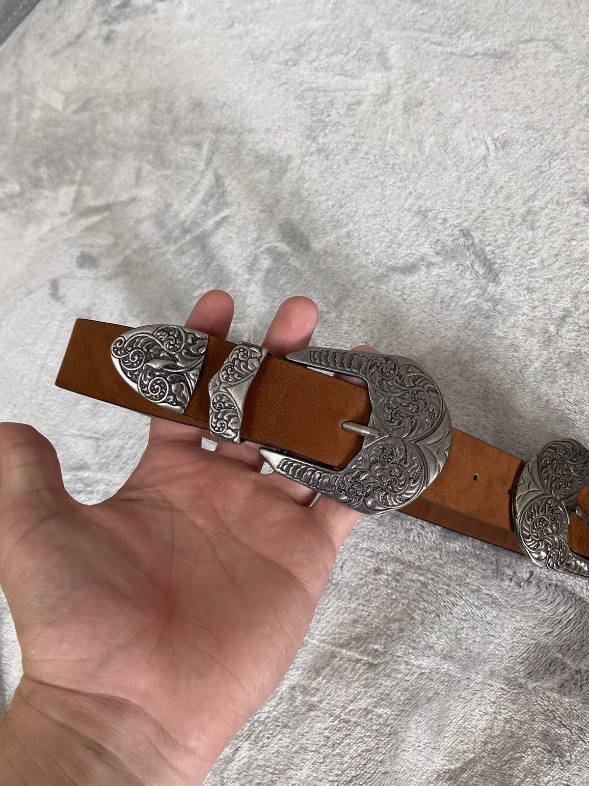 Japanese Brand × Vintage CRAZY VINTAGE METAL BLACK LEATHER BELT BB SIMON STYLE Size ONE SIZE - 2 Thumbnail