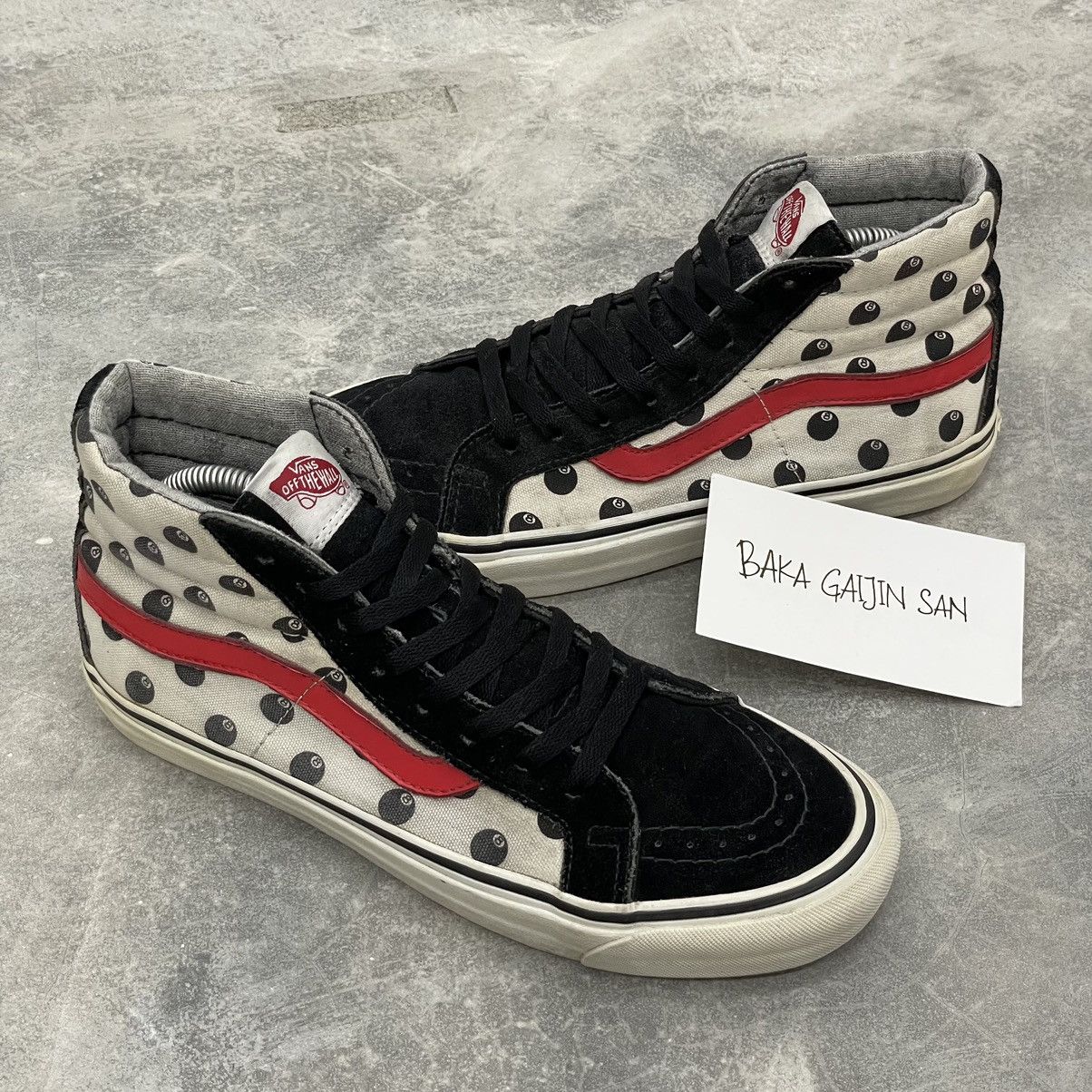 Stussy × Vans Stussy x Vans Vault Sk8-Hi LX 8-Ball UK8 US9 White Red Rare Size US 9 / EU 42 - 5 Thumbnail