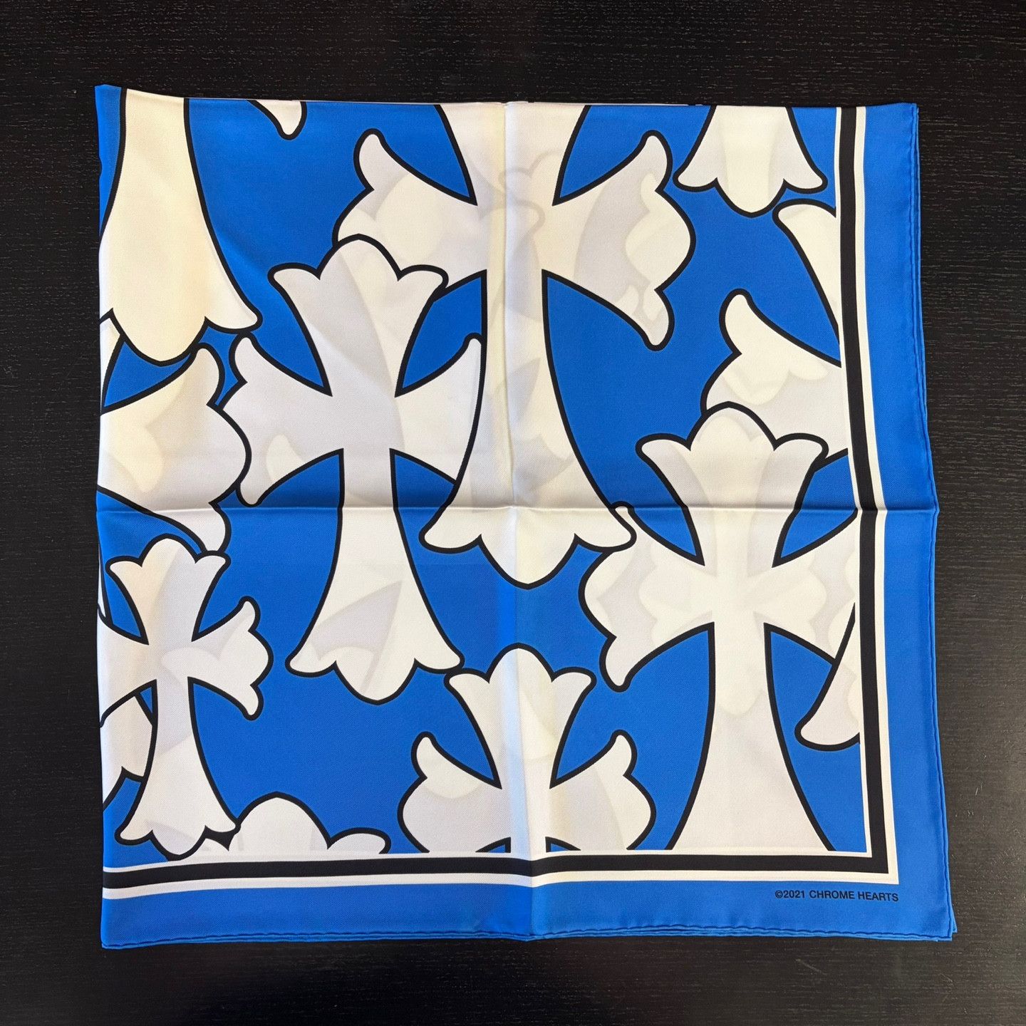クロムハーツ CEMETERY CROSS SILK SCARF Chrome Hearts Cemetery Cross Silk Scarf Blue | Grailed