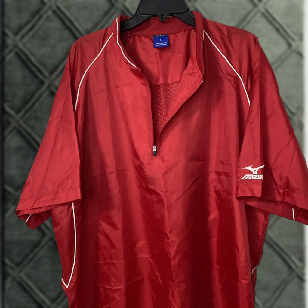 Mizuno Mizuno Windbreaker Shirt Mens L Red Short Sleeve 1/4 Zip Pullover Activewear Sports Shirt Size US L / EU 52-54 / 3 - 1 Thumbnail